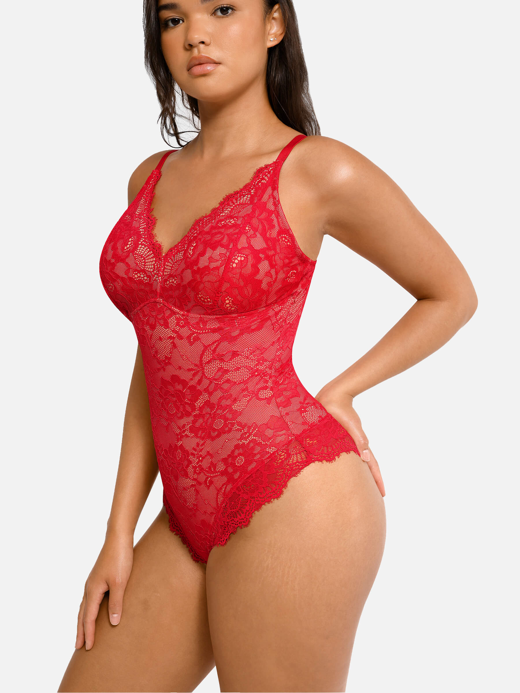 Lace V-Neck Stretch Bodysuit - Image 11