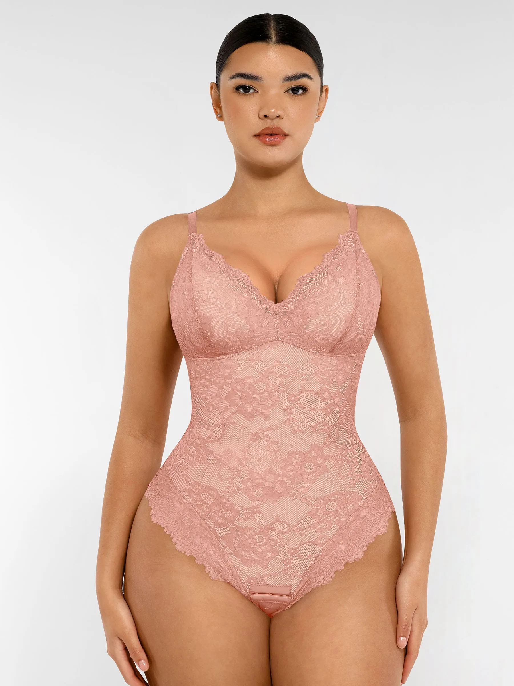 Lace V-Neck Stretch Bodysuit - Image 52
