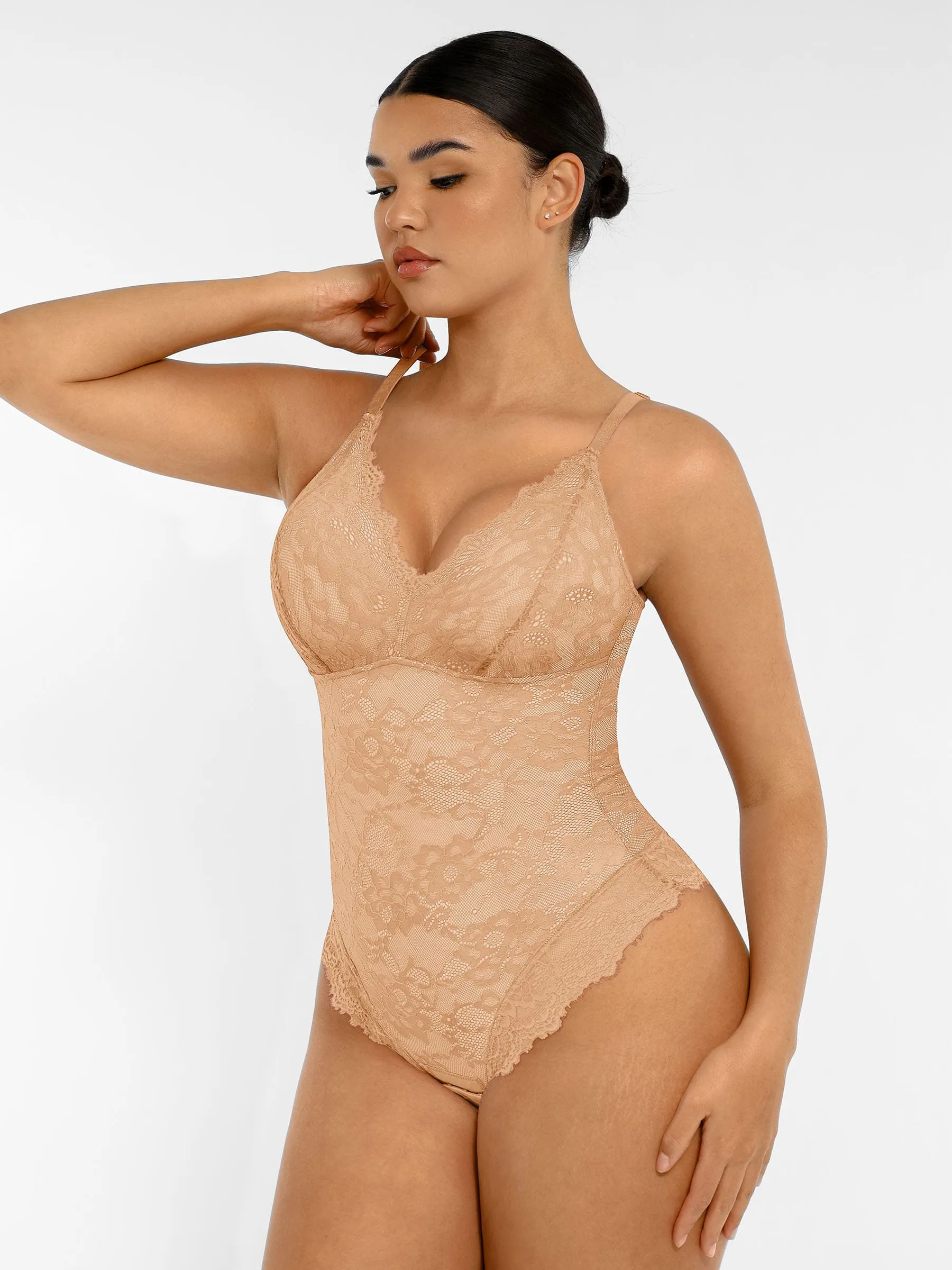 Lace V-Neck Stretch Bodysuit - Image 63