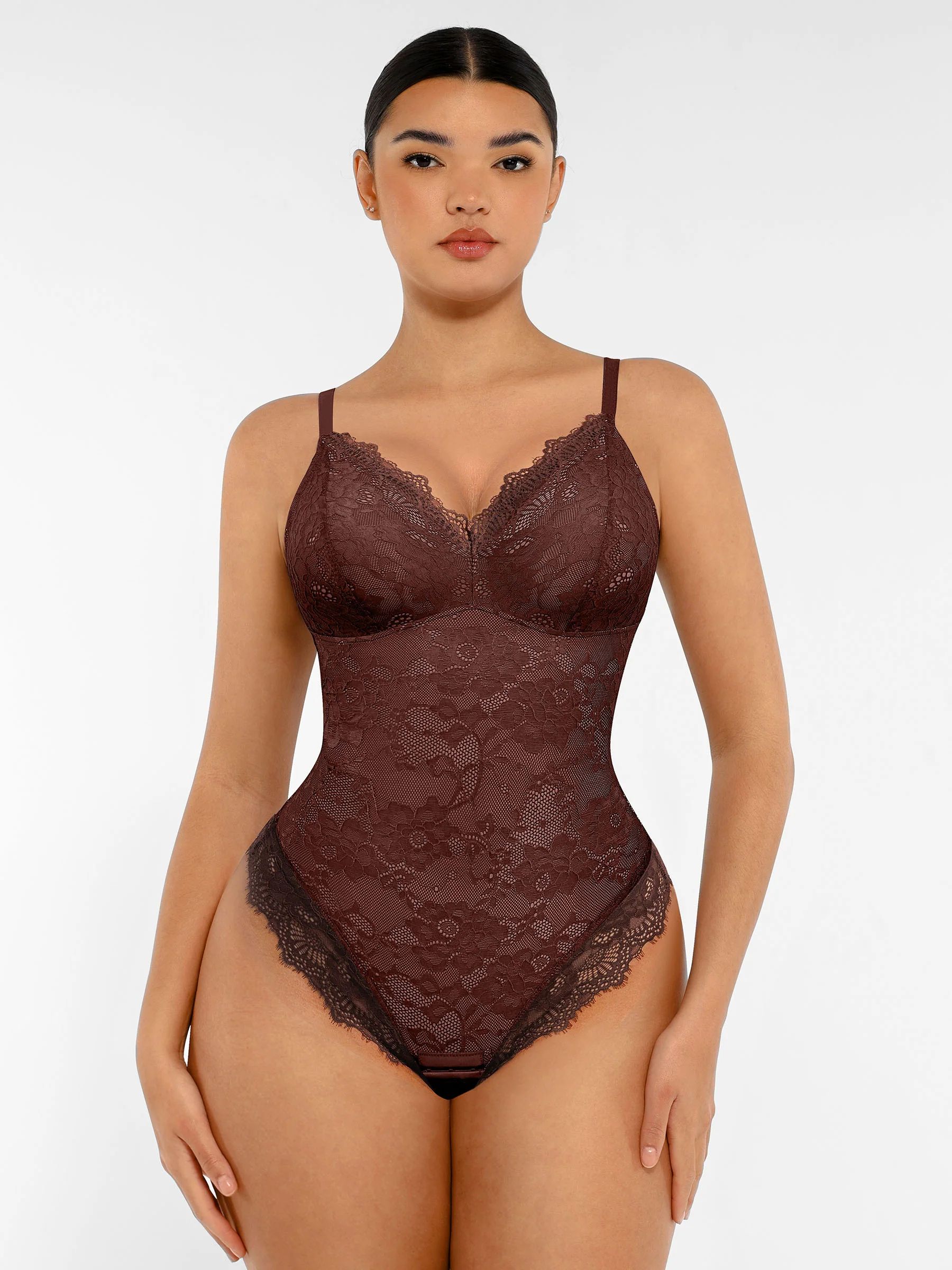 Lace V-Neck Stretch Bodysuit - Image 36
