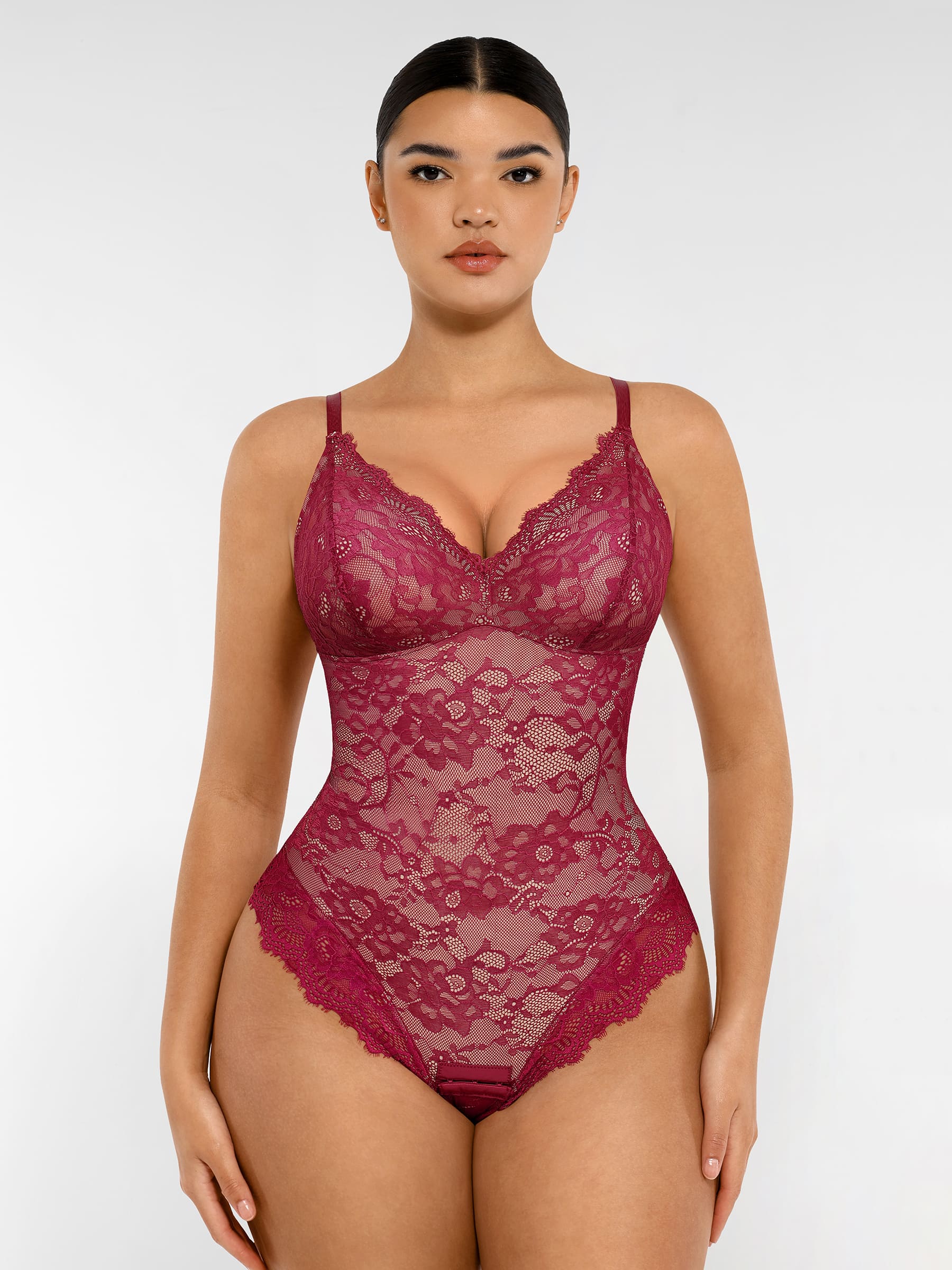 Lace V-Neck Stretch Bodysuit - Image 42