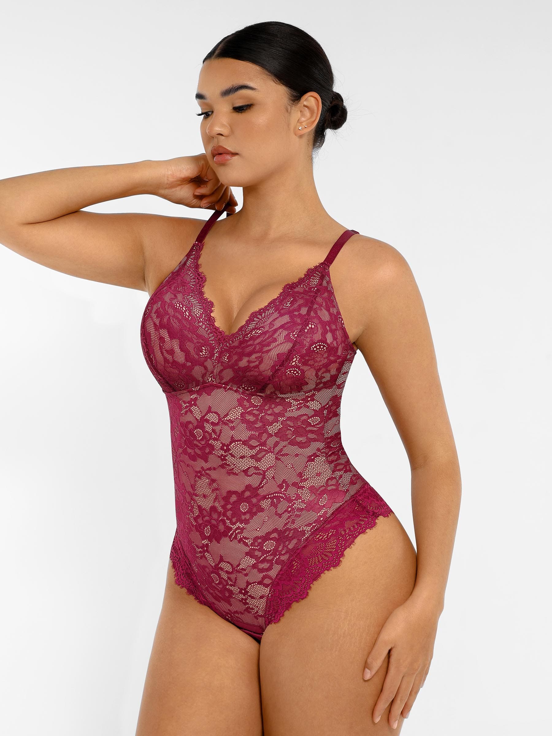 Lace V-Neck Stretch Bodysuit - Image 43