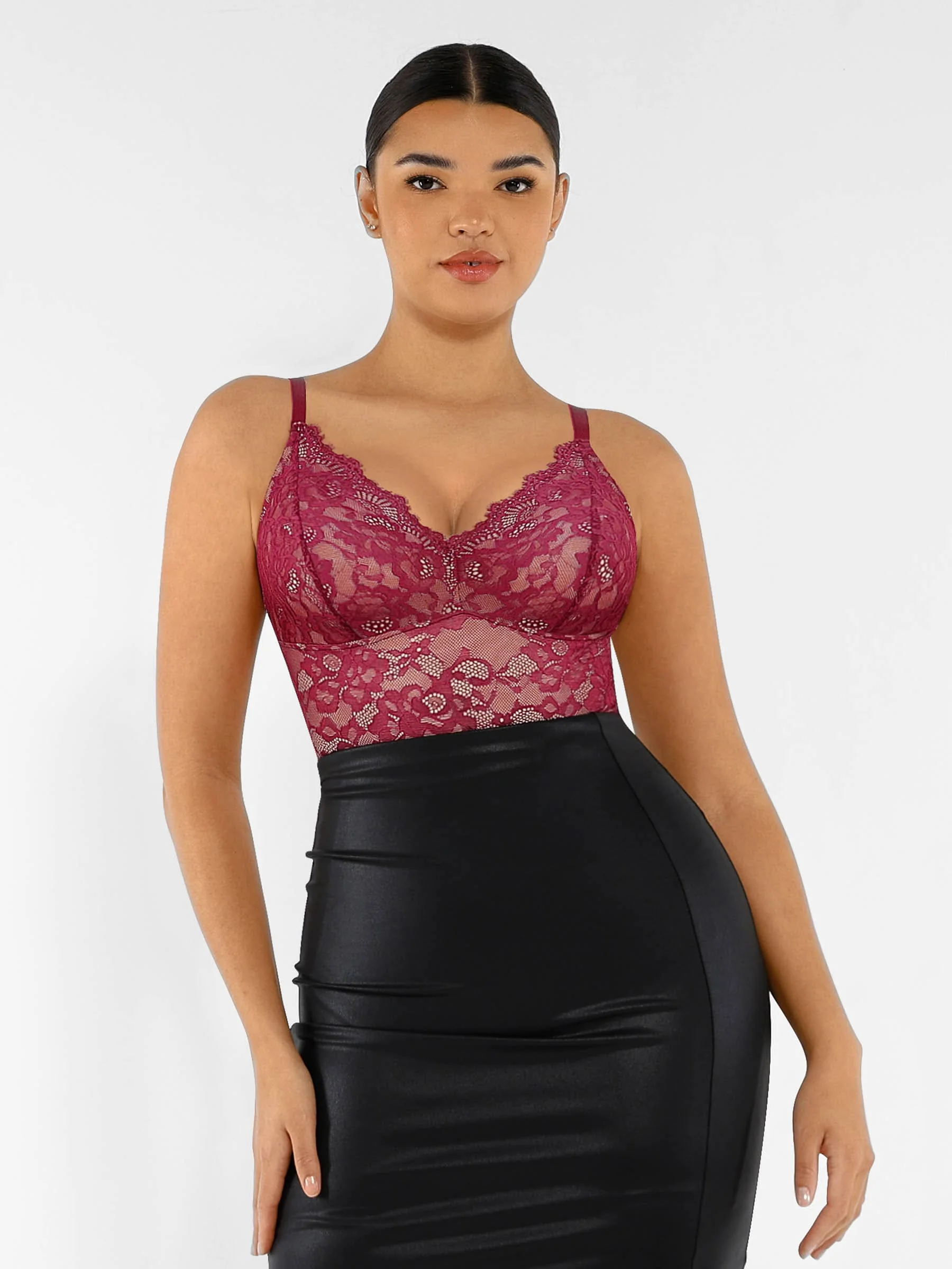 Lace V-Neck Stretch Bodysuit - Image 48