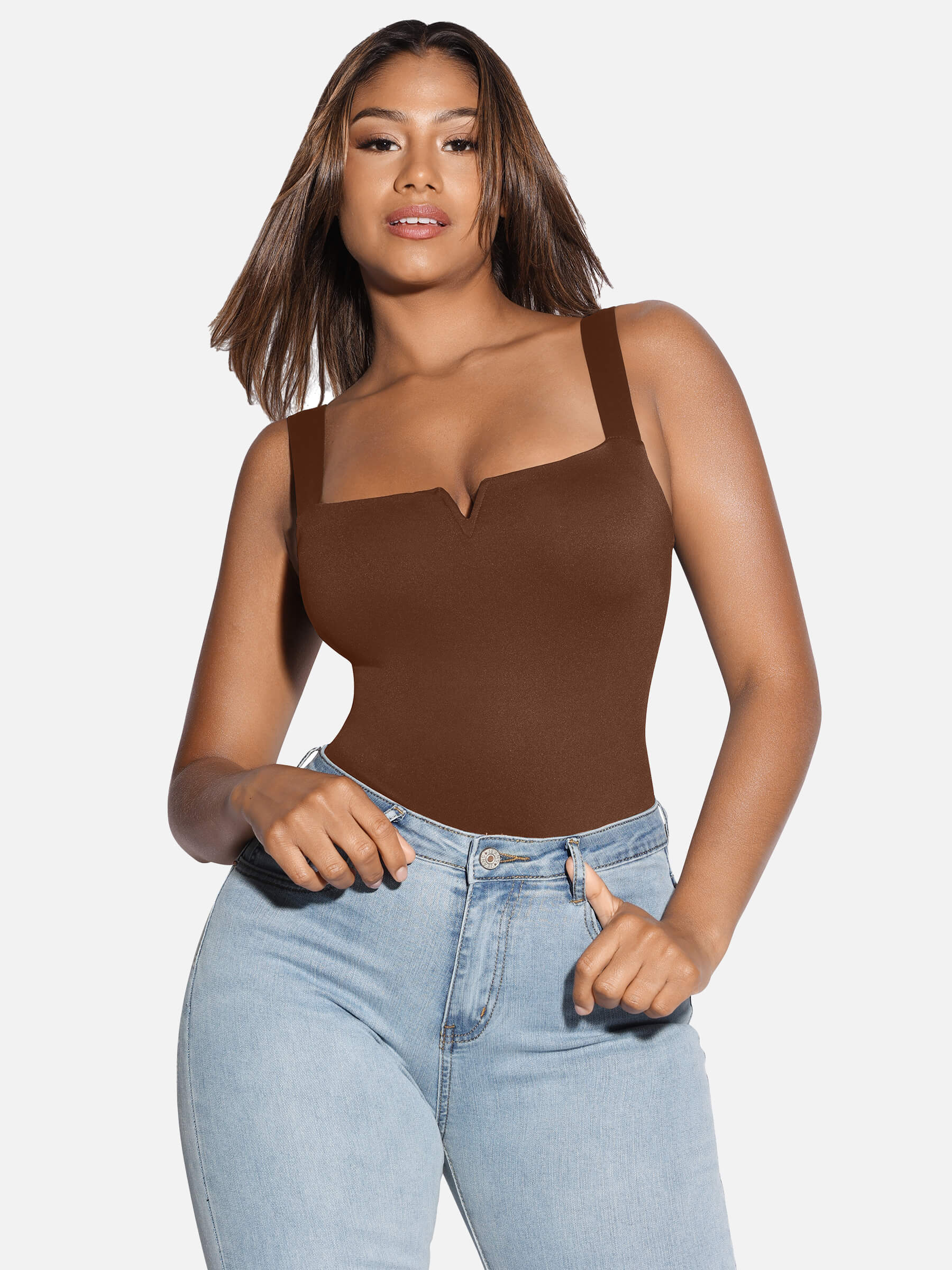 Feelingirl Square Collar Elastic Outerwear Shape Bodysuit - Image 24