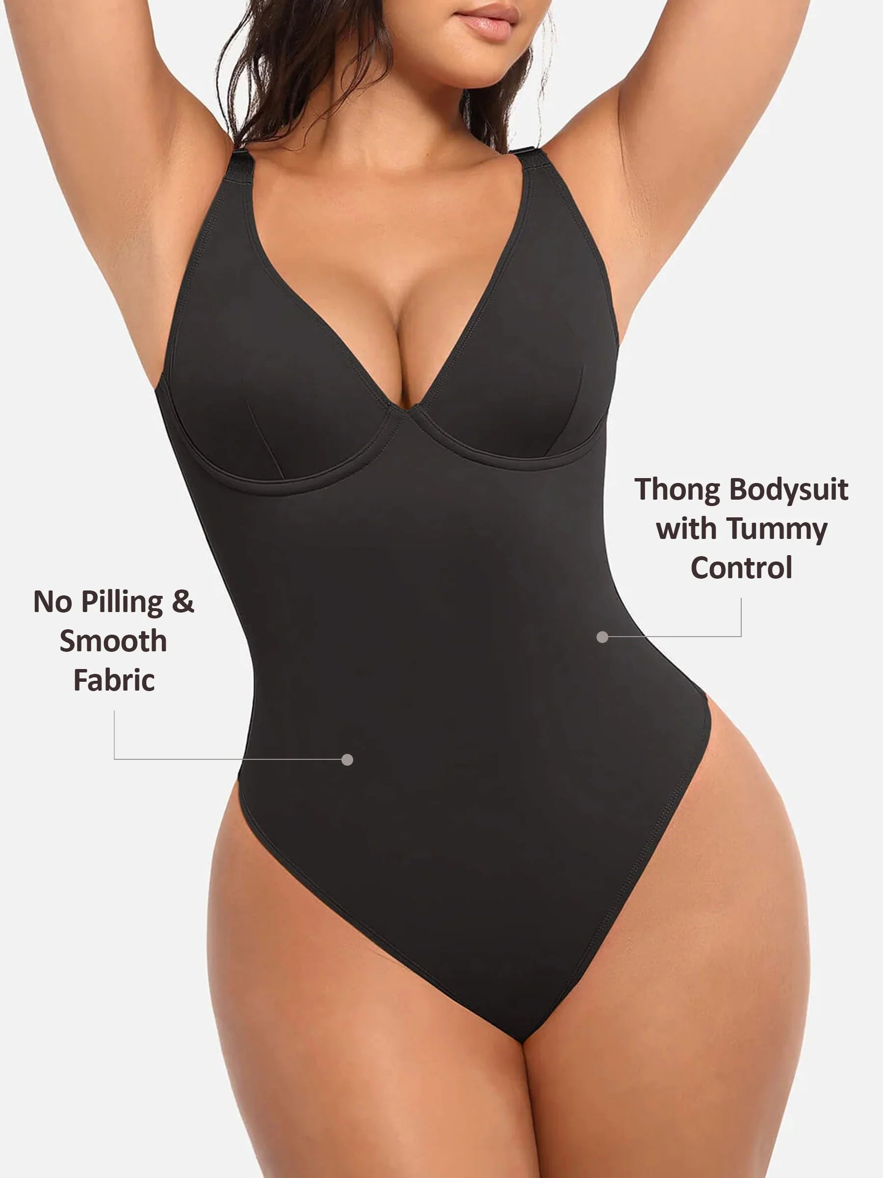 Feelingirl V Neck Tummy Control Thong Shapewear - Image 16