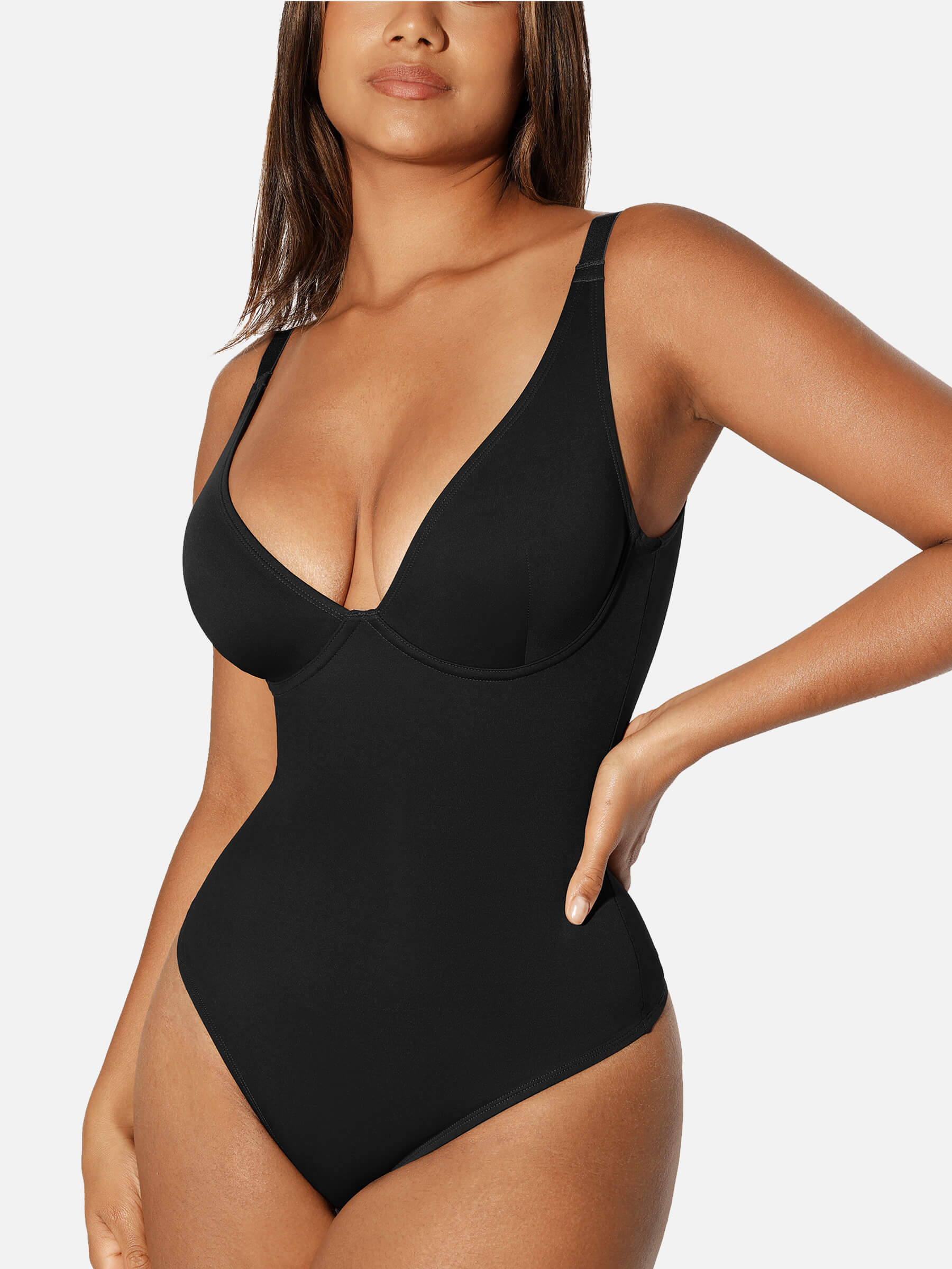 Feelingirl V Neck Tummy Control Thong Shapewear - Image 19
