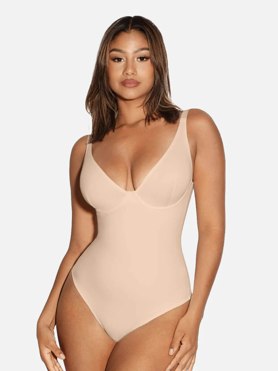 Feelingirl V Neck Tummy Control Thong Shapewear - Image 23
