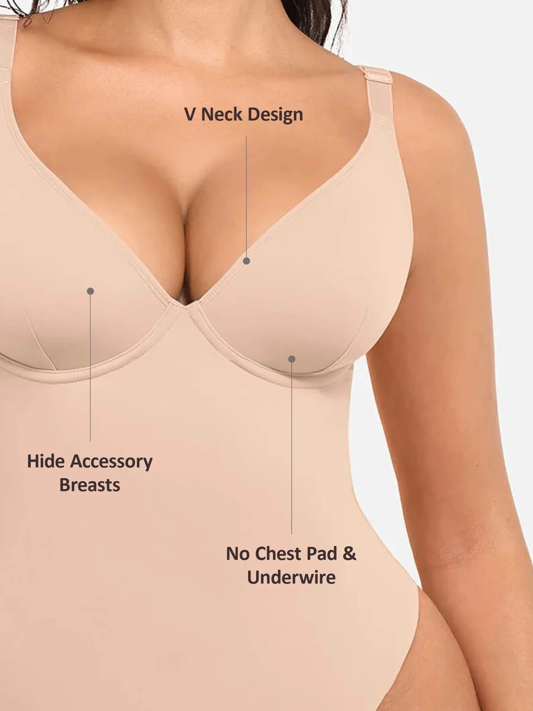 Feelingirl V Neck Tummy Control Thong Shapewear - Image 25