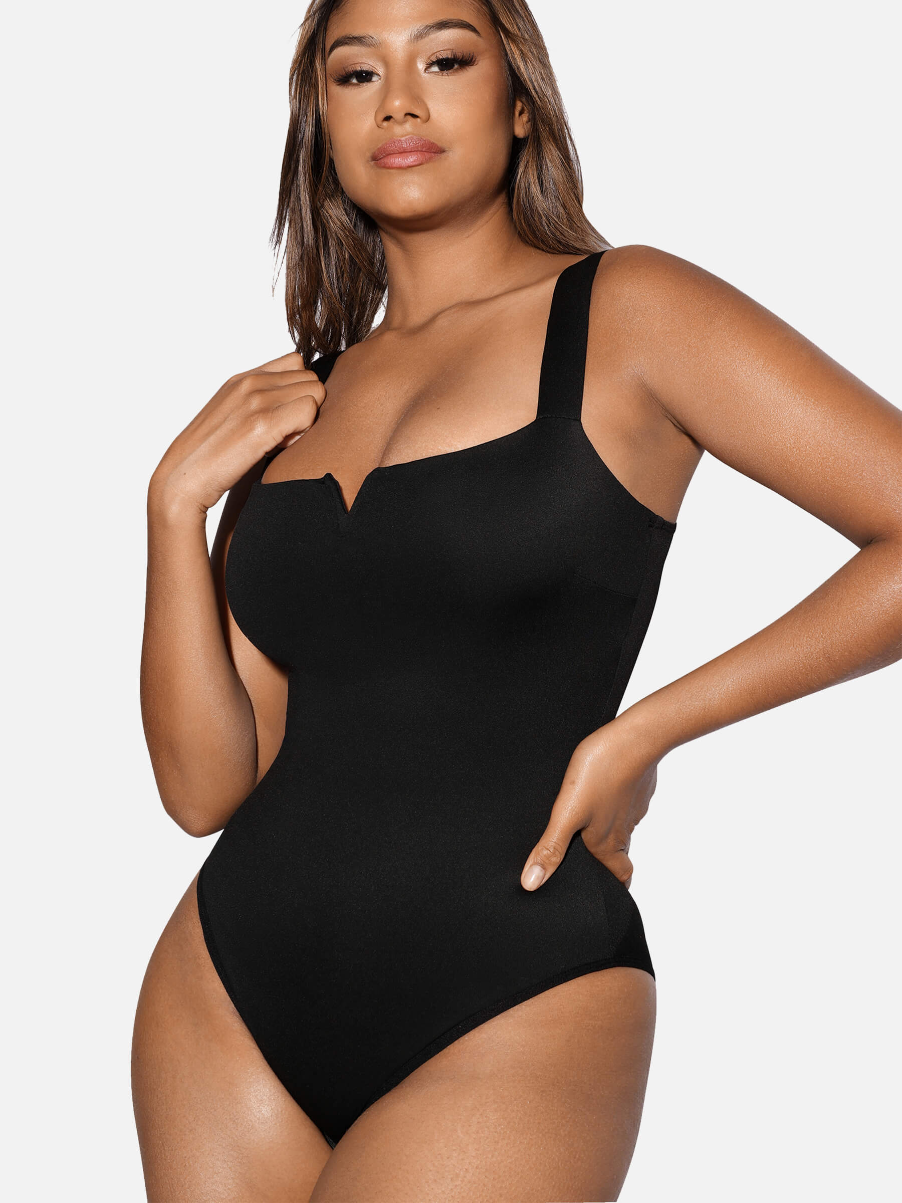 Feelingirl V Neck Tummy Control Thong Shapewear - Image 31