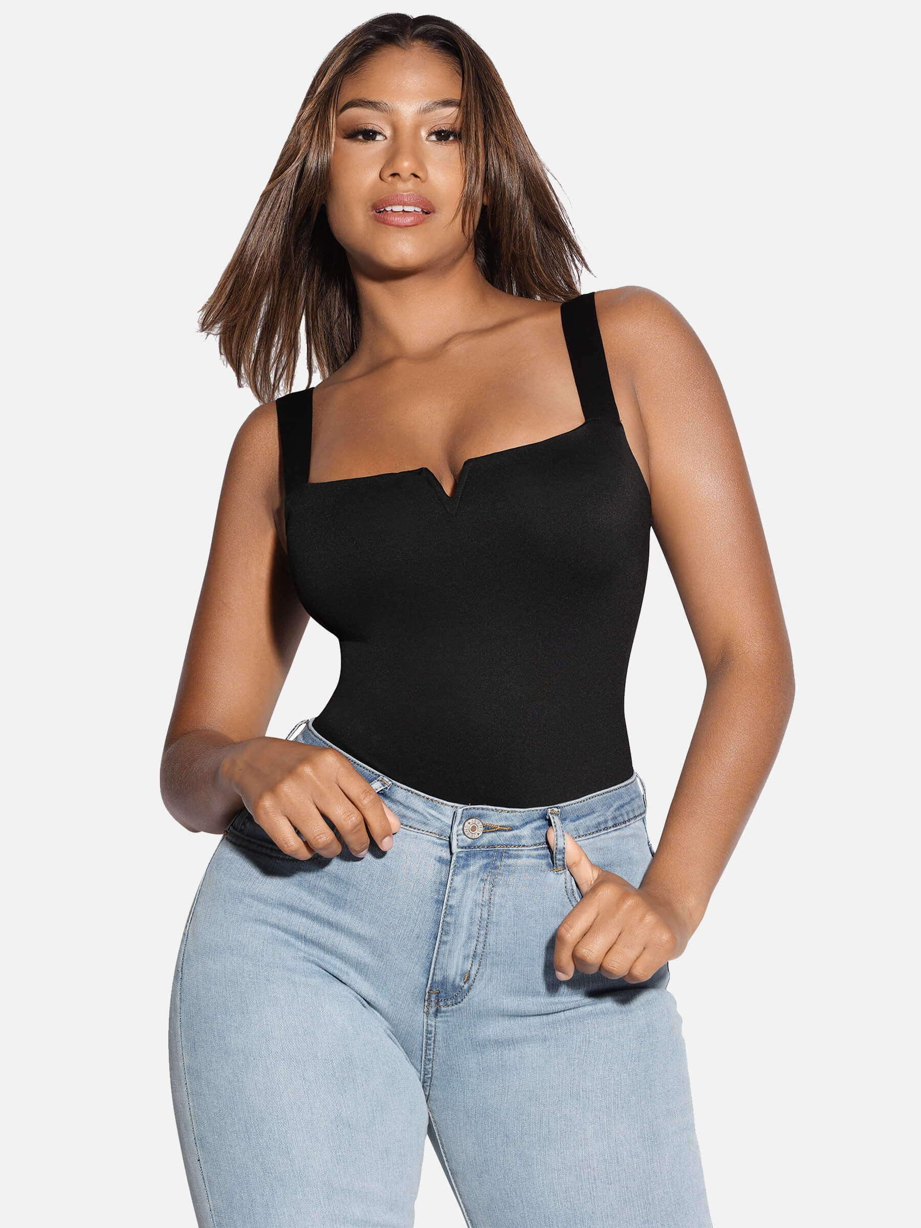 Feelingirl V Neck Tummy Control Thong Shapewear - Image 34