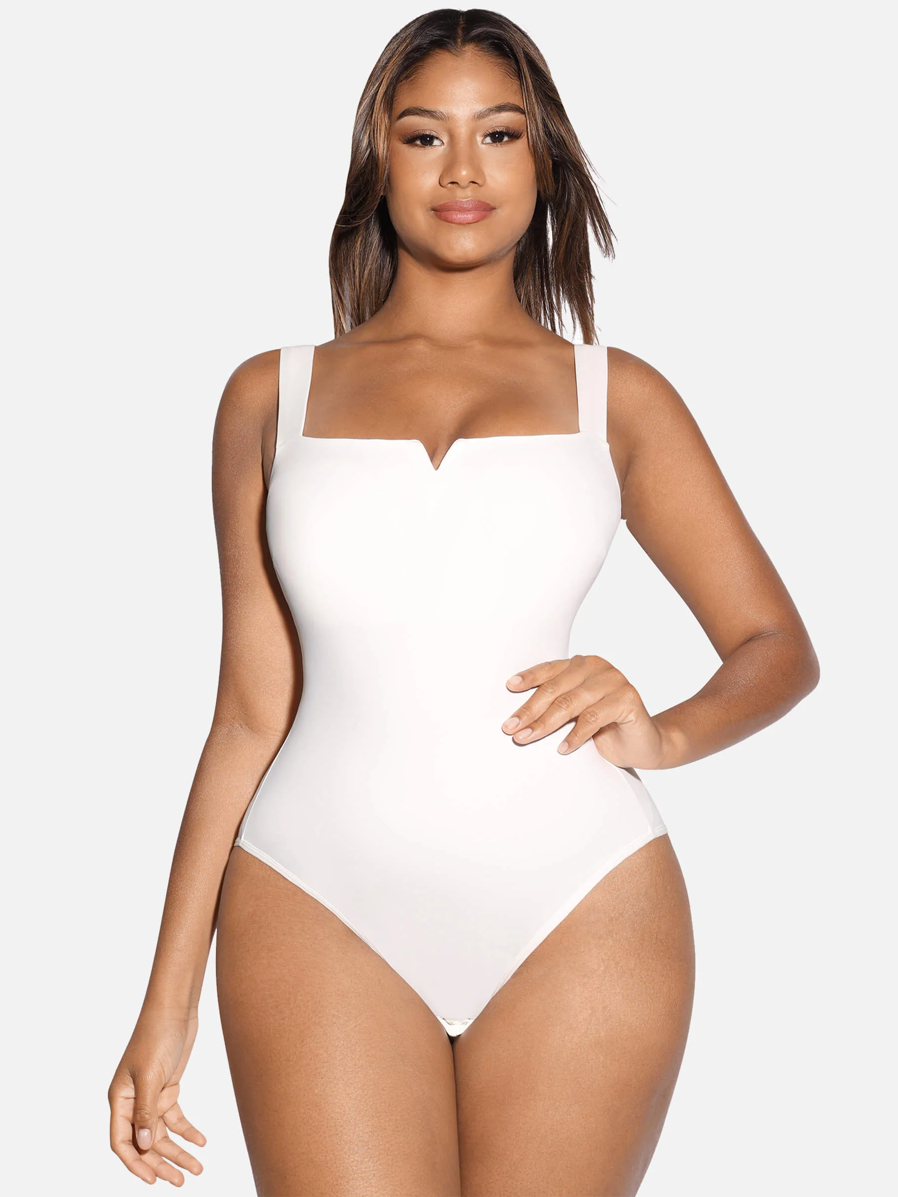Feelingirl V Neck Tummy Control Thong Shapewear - Image 35