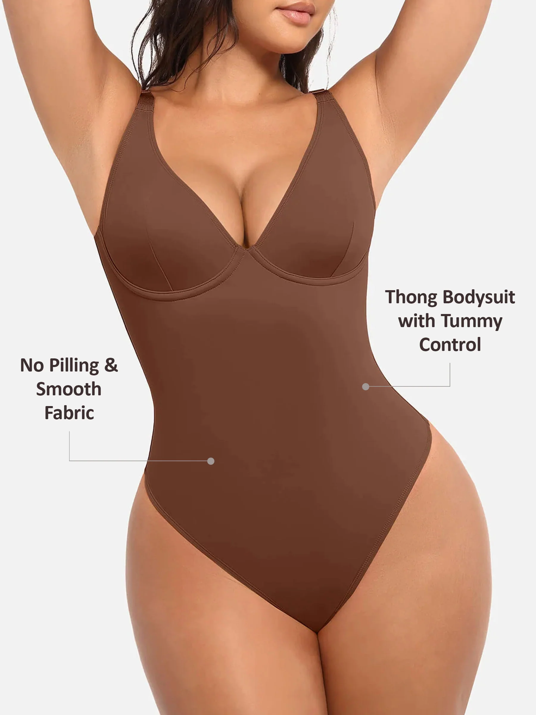 Feelingirl V Neck Tummy Control Thong Shapewear - Image 9