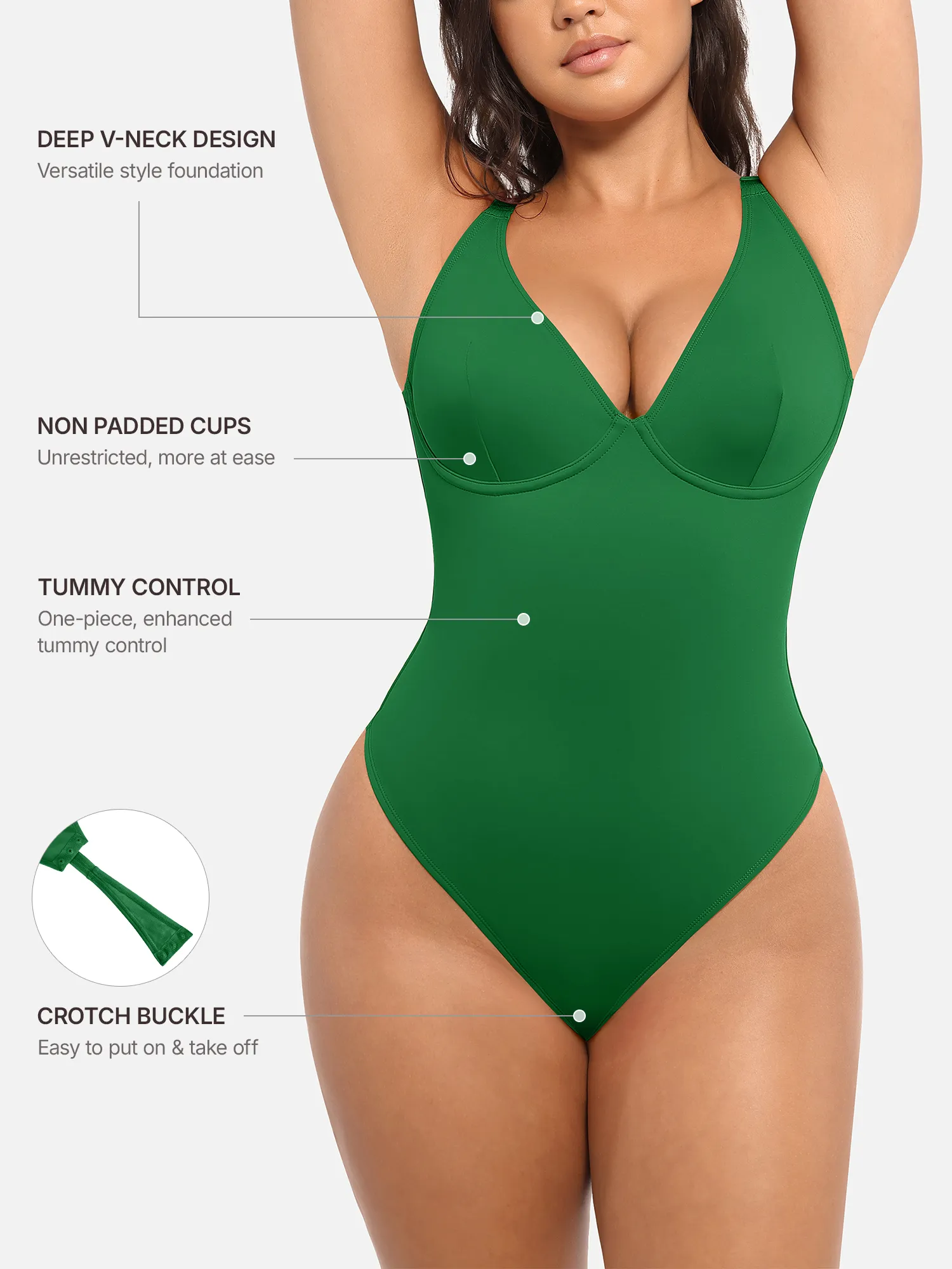 Feelingirl V Neck Tummy Control Shaping Bodysuit - Image 106