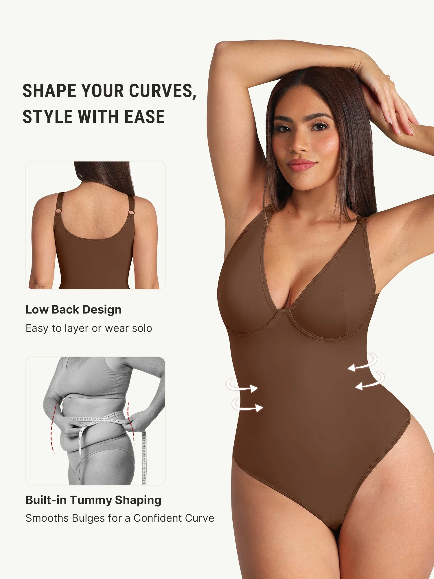 Feelingirl V Neck Tummy Control Shaping Bodysuit - Image 11