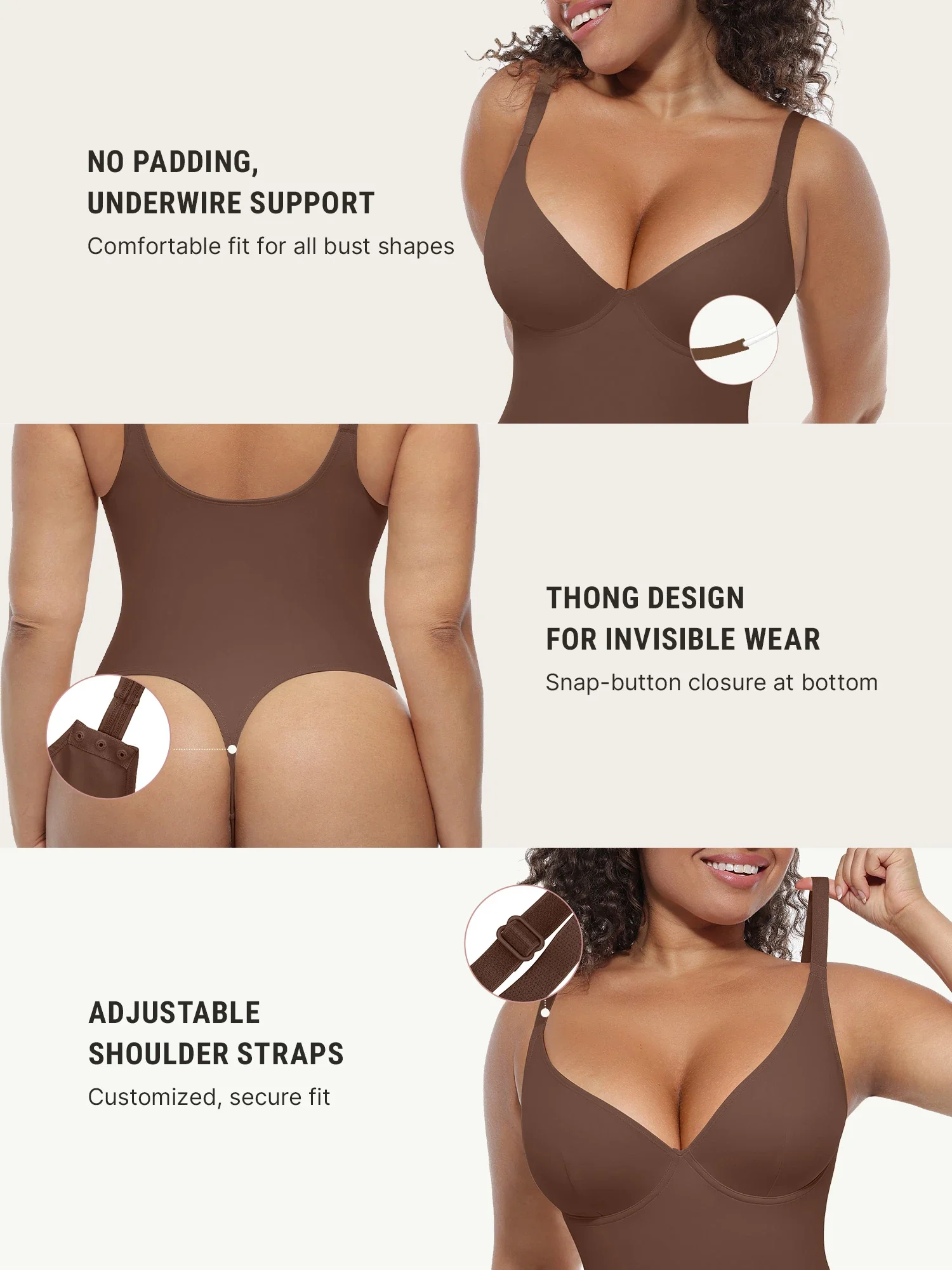 Feelingirl V Neck Tummy Control Shaping Bodysuit - Image 12