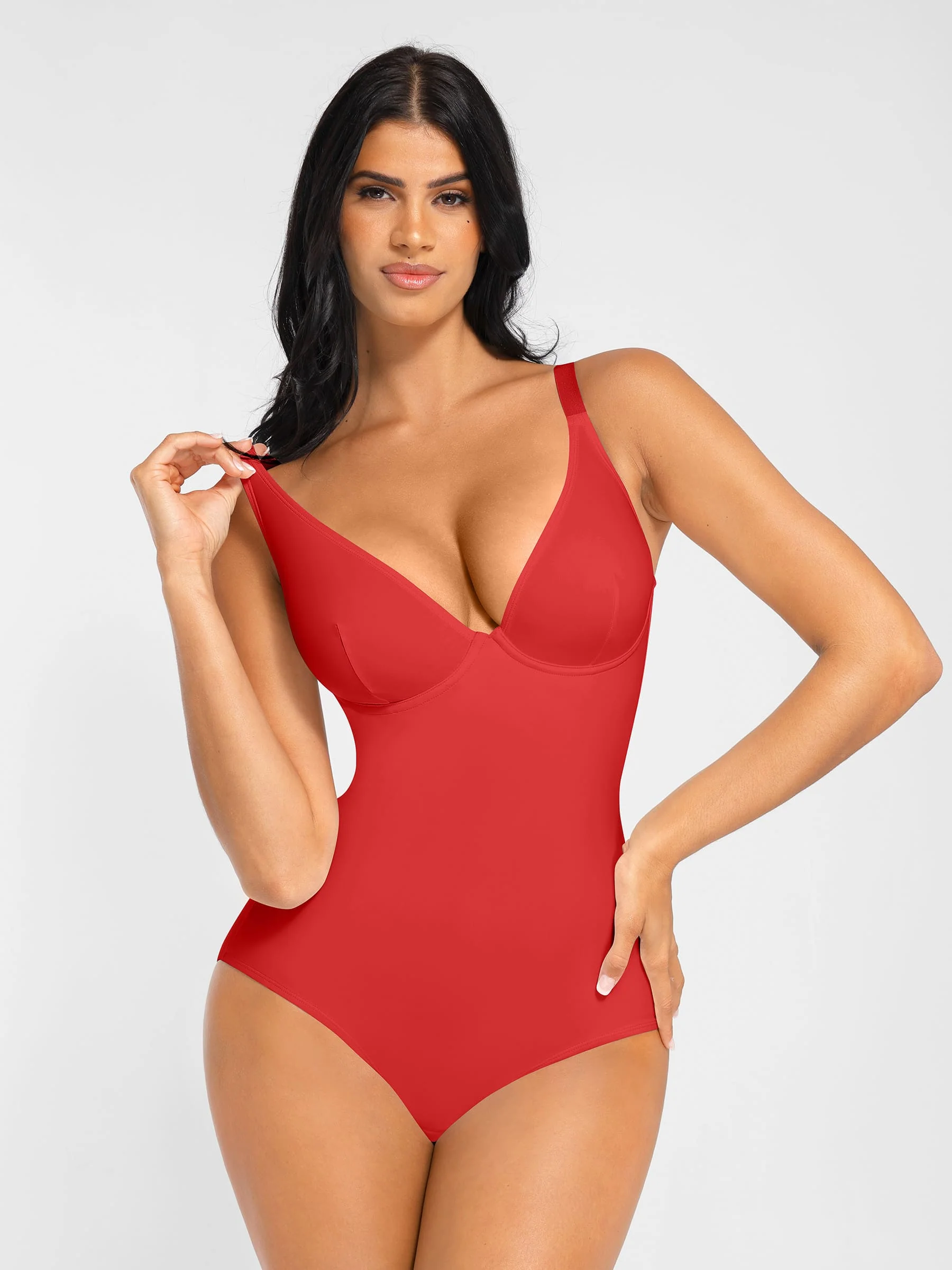 Feelingirl V Neck Tummy Control Shaping Bodysuit - Image 120