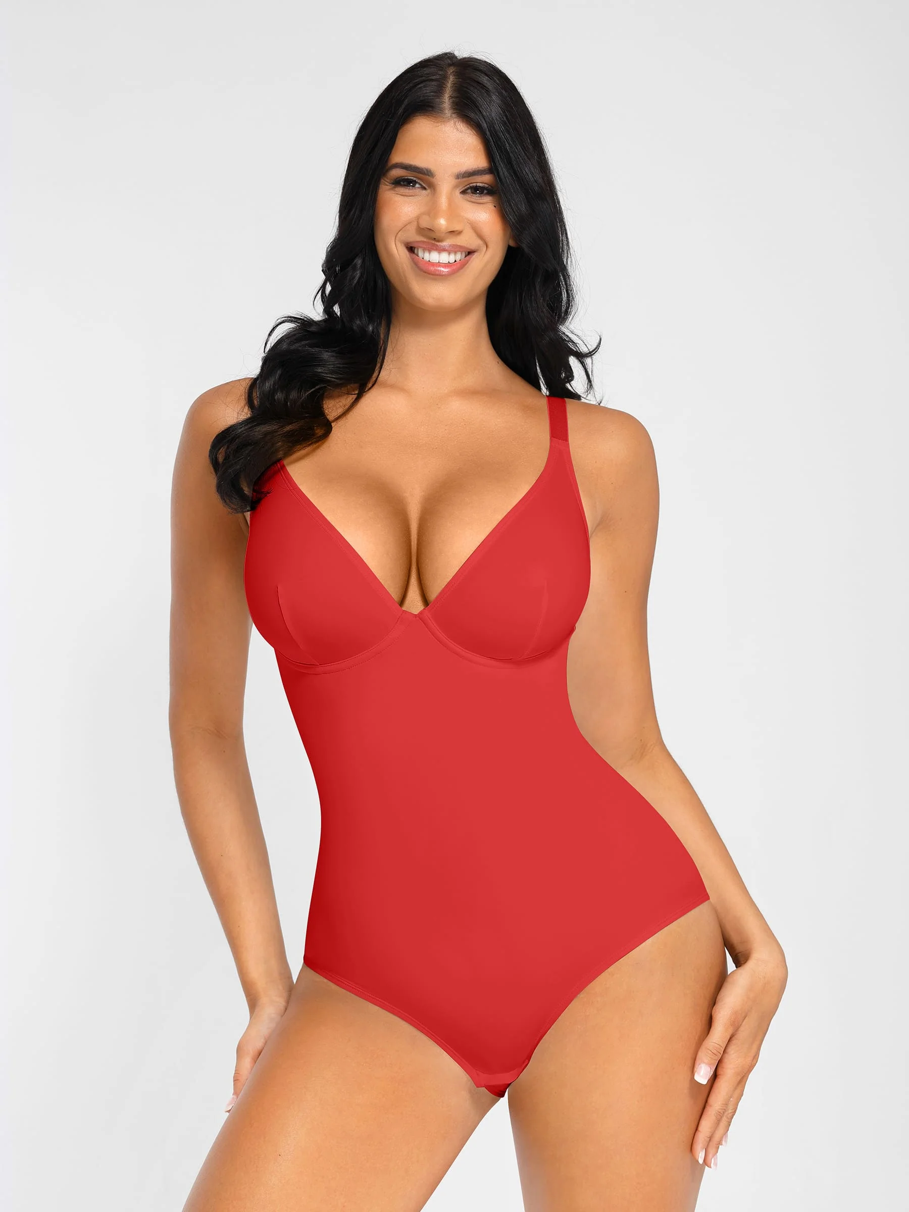 Feelingirl V Neck Tummy Control Shaping Bodysuit - Image 122
