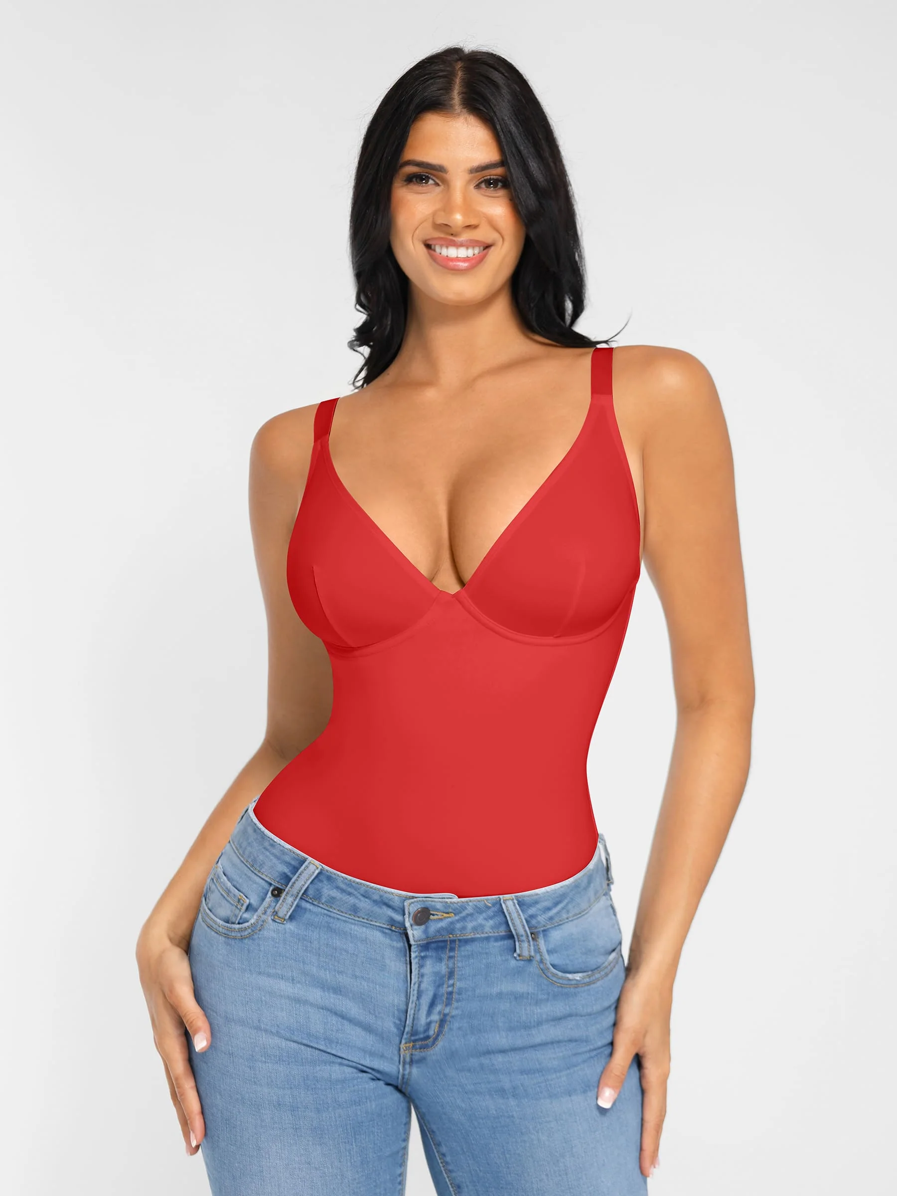 Feelingirl V Neck Tummy Control Shaping Bodysuit - Image 124