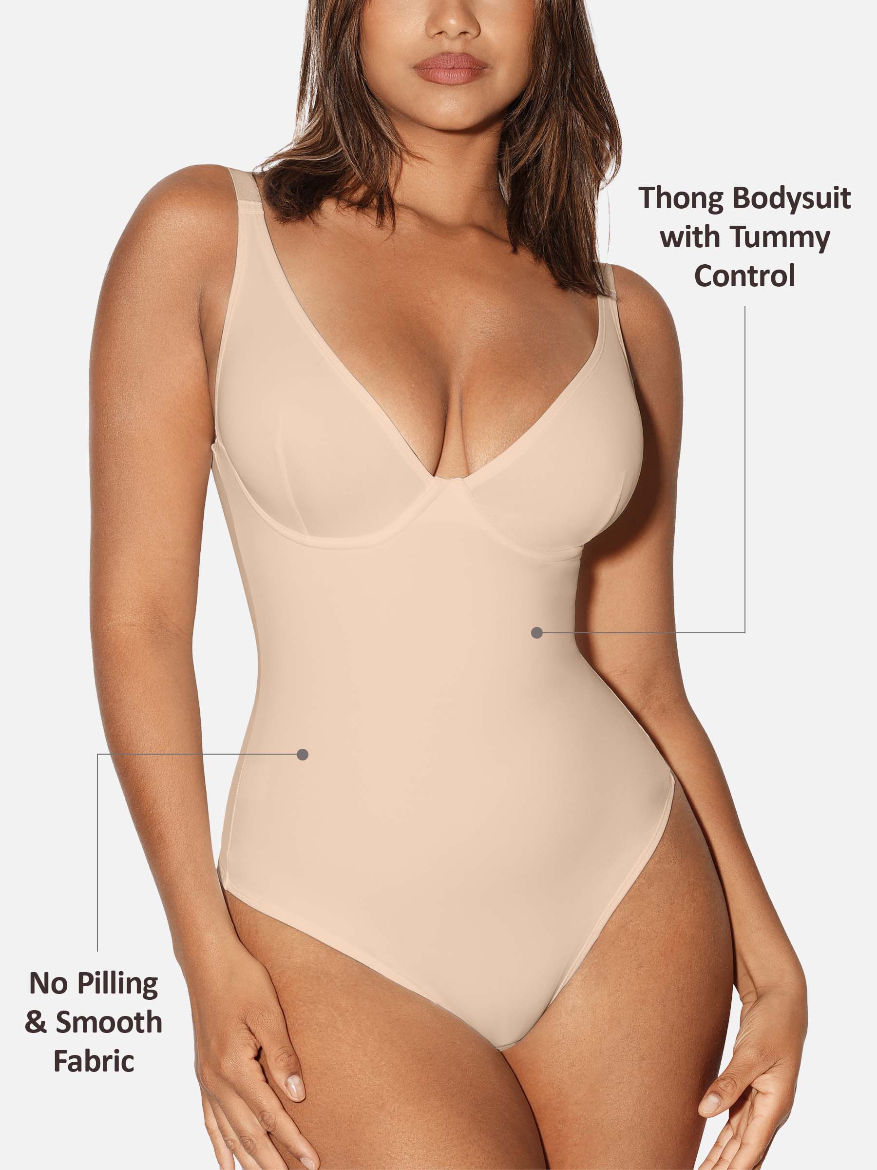Feelingirl V Neck Tummy Control Shaping Bodysuit - Image 24
