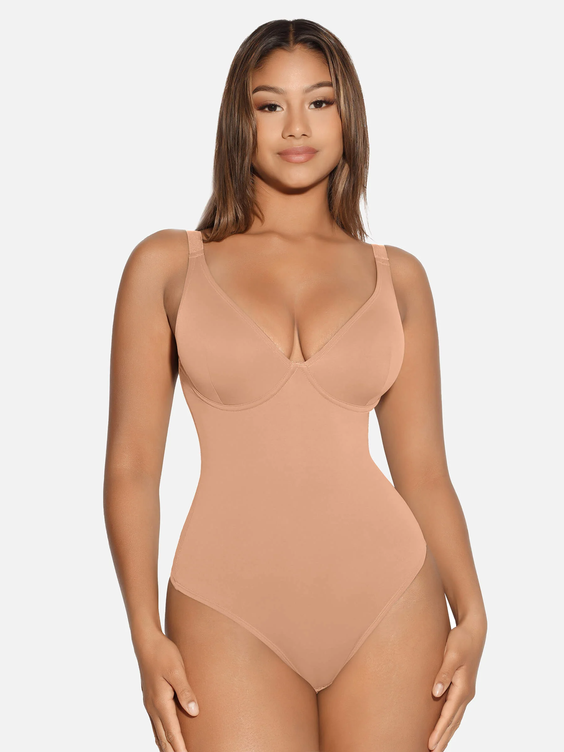 Feelingirl V Neck Tummy Control Shaping Bodysuit - Image 29