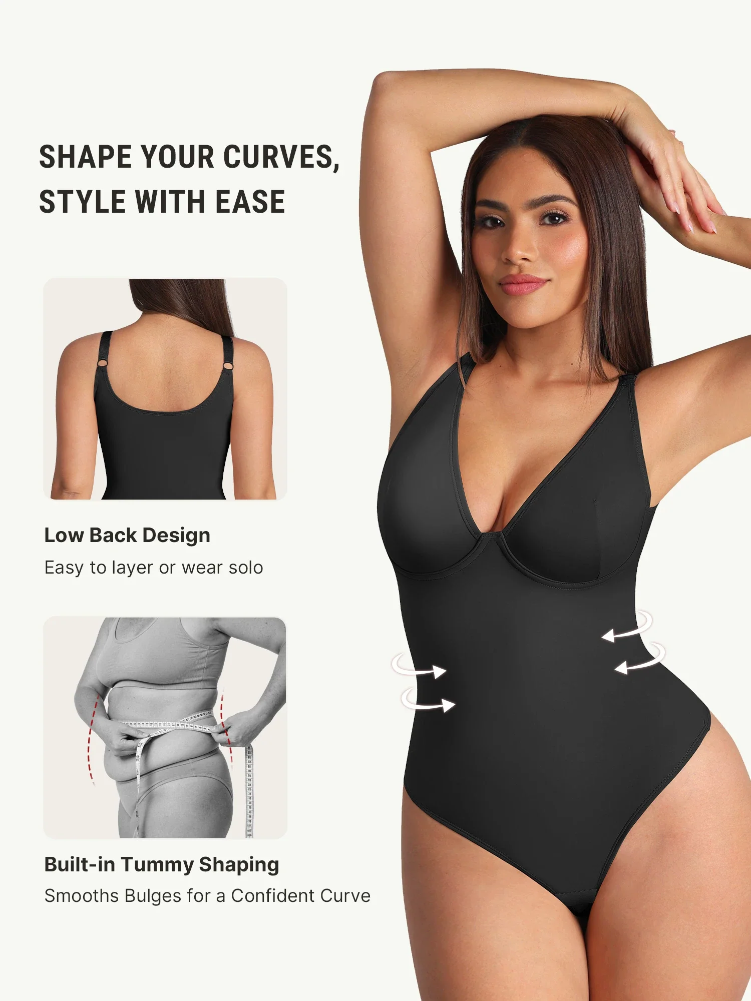 Feelingirl V Neck Tummy Control Shaping Bodysuit - Image 3