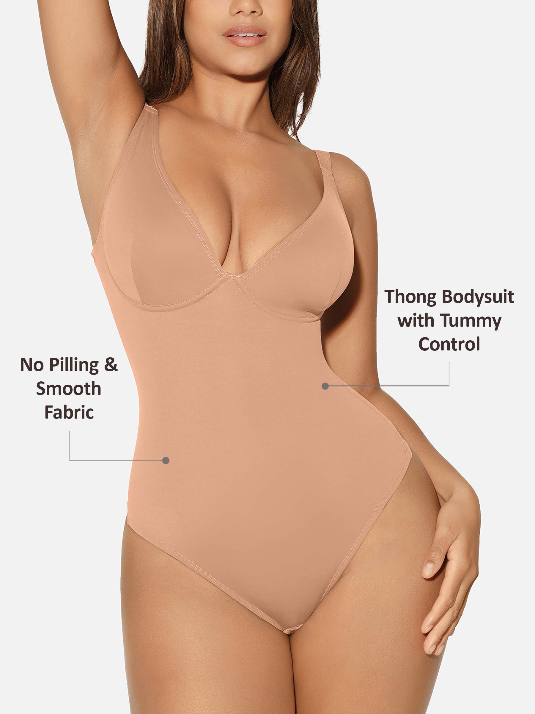Feelingirl V Neck Tummy Control Shaping Bodysuit - Image 31