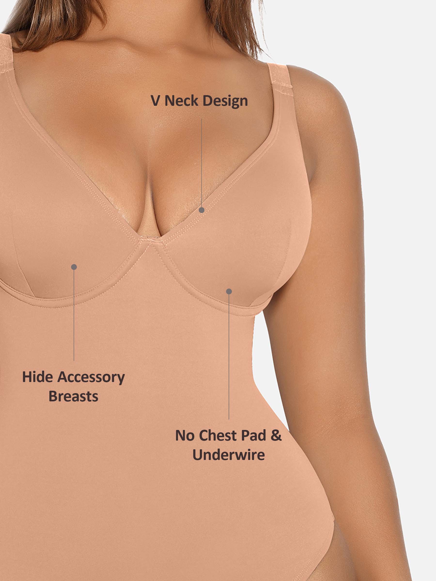 Feelingirl V Neck Tummy Control Shaping Bodysuit - Image 32