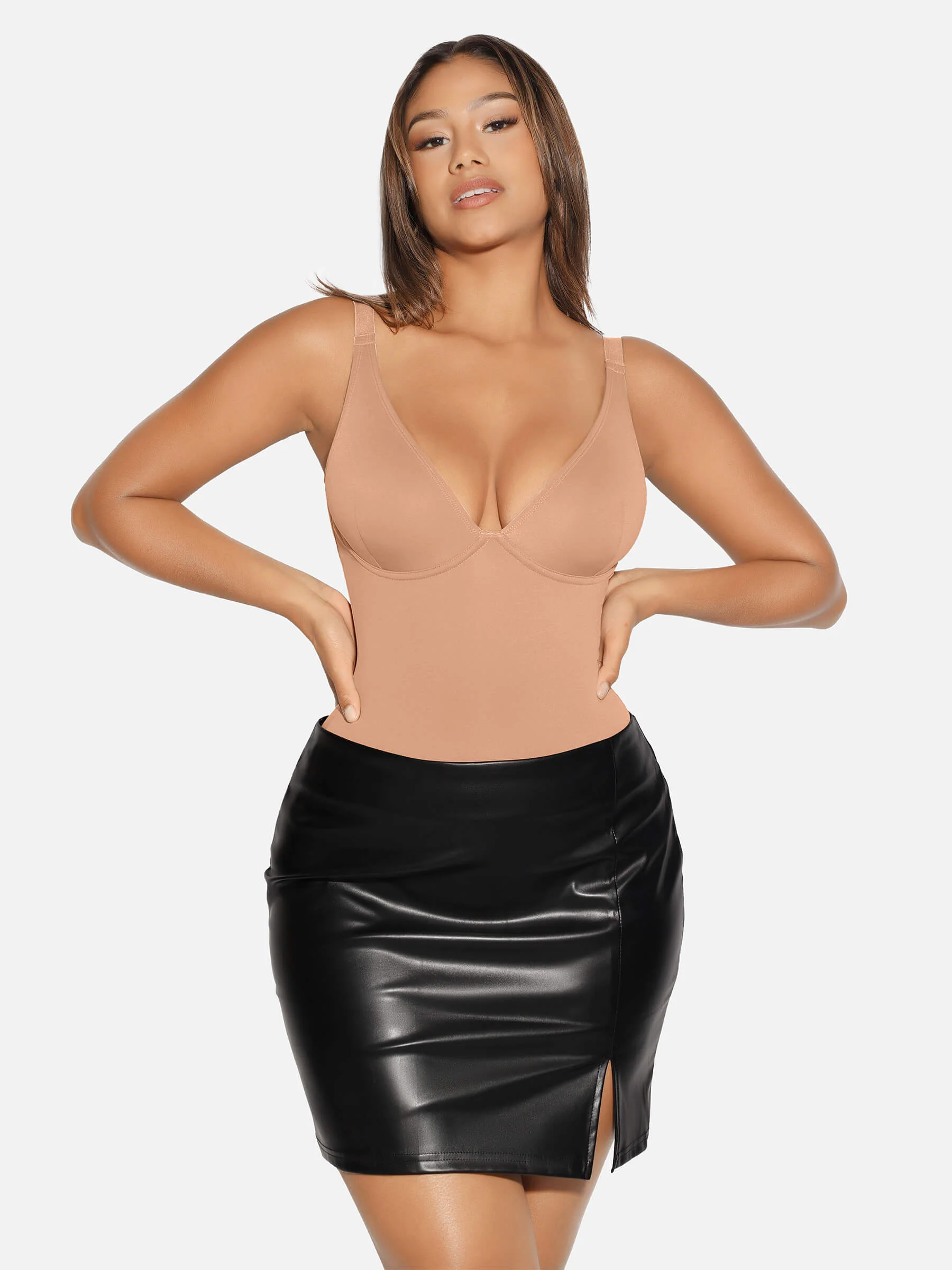 Feelingirl V Neck Tummy Control Shaping Bodysuit - Image 33