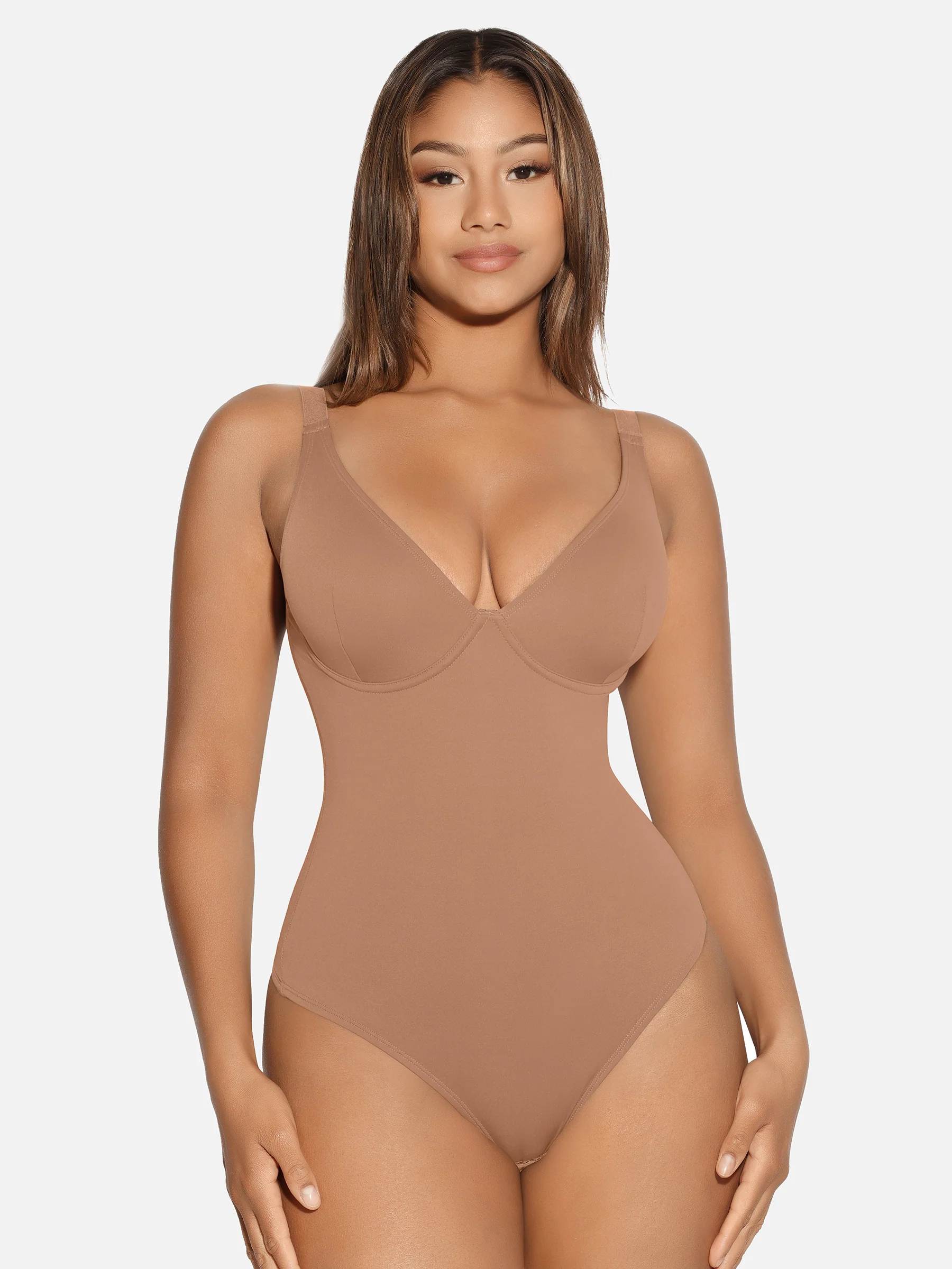 Feelingirl V Neck Tummy Control Shaping Bodysuit - Image 37