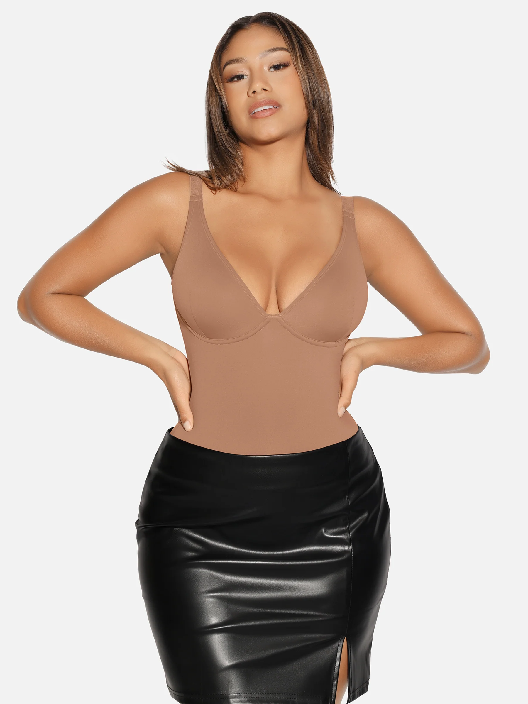 Feelingirl V Neck Tummy Control Shaping Bodysuit - Image 38