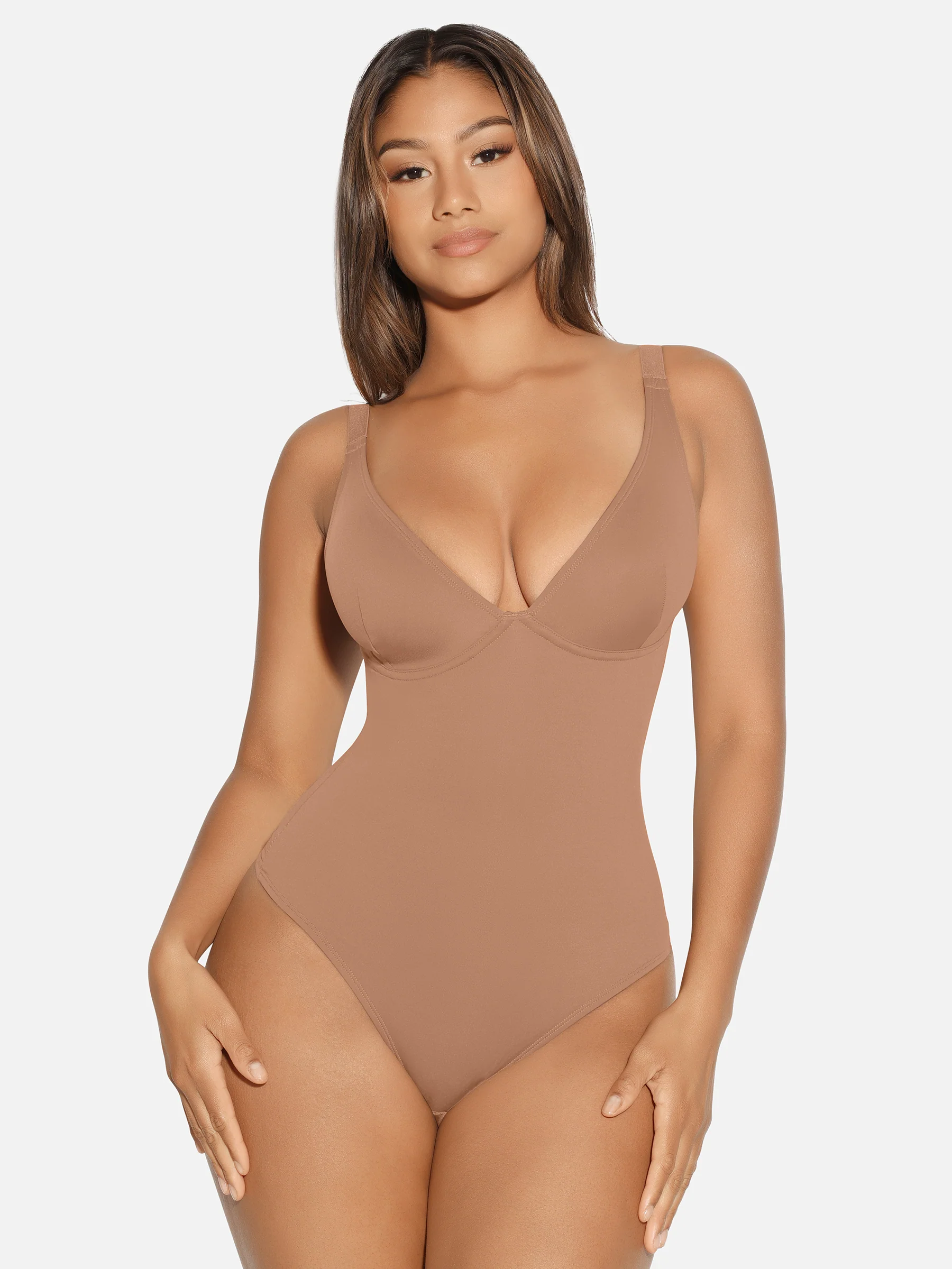Feelingirl V Neck Tummy Control Shaping Bodysuit - Image 39