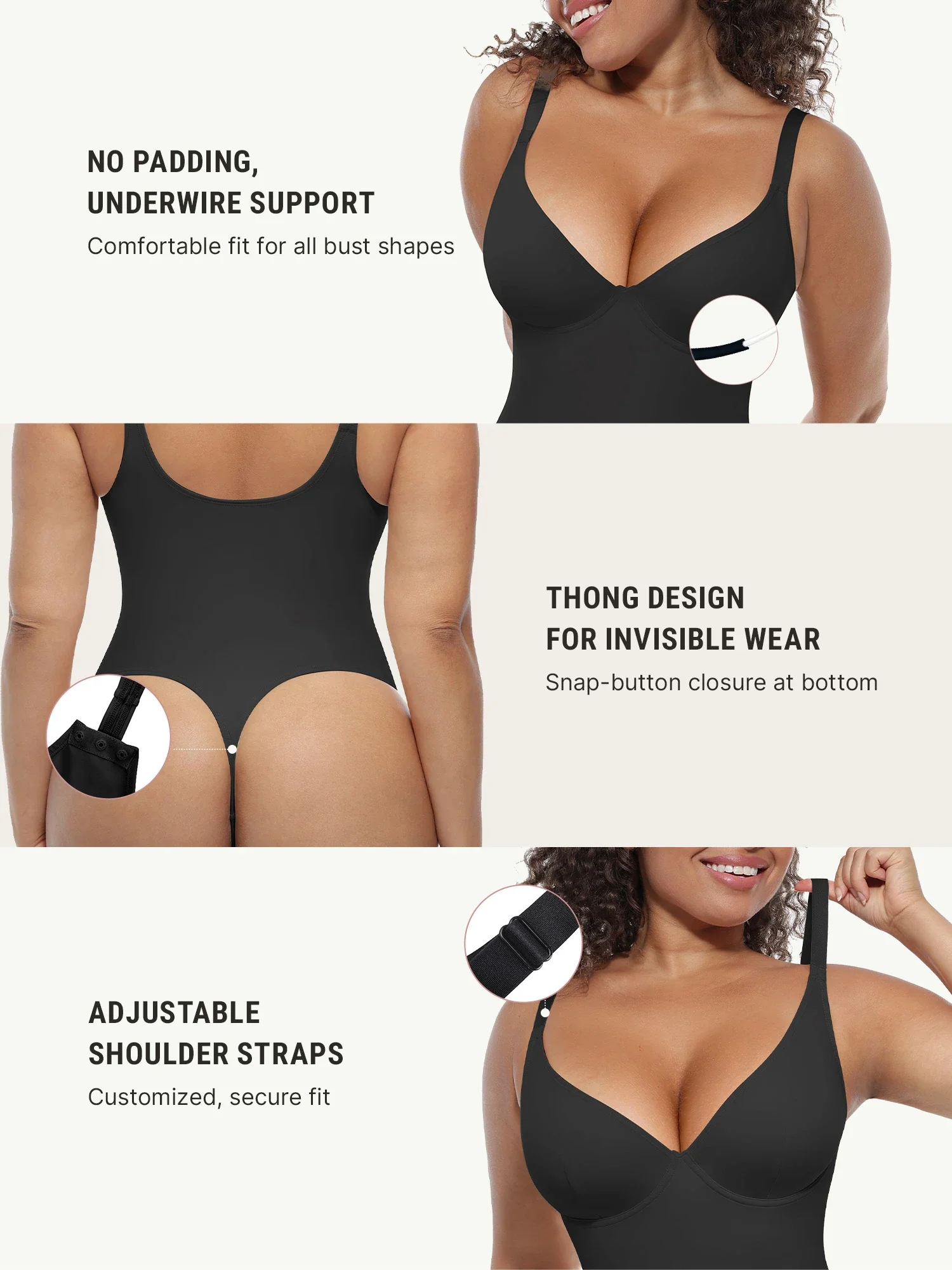 Feelingirl V Neck Tummy Control Shaping Bodysuit - Image 4