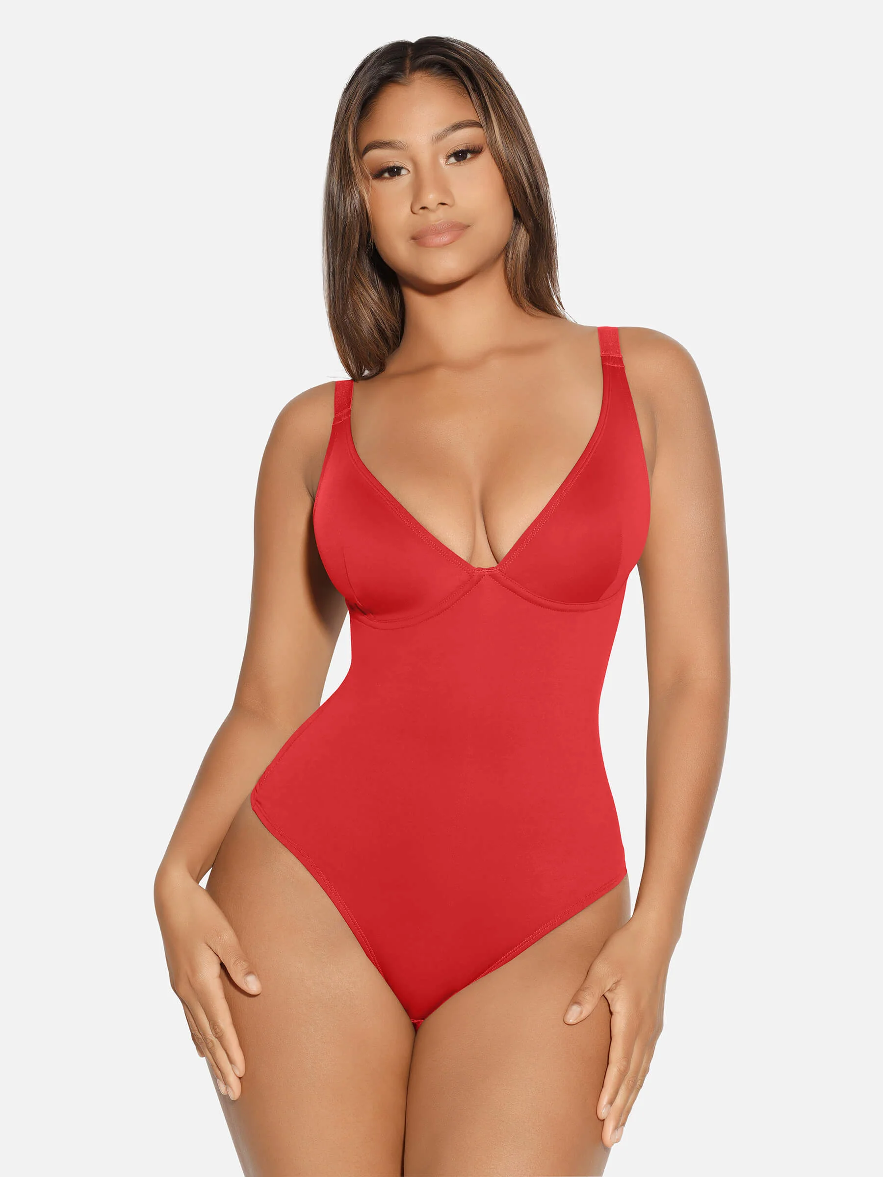 Feelingirl V Neck Tummy Control Shaping Bodysuit - Image 42