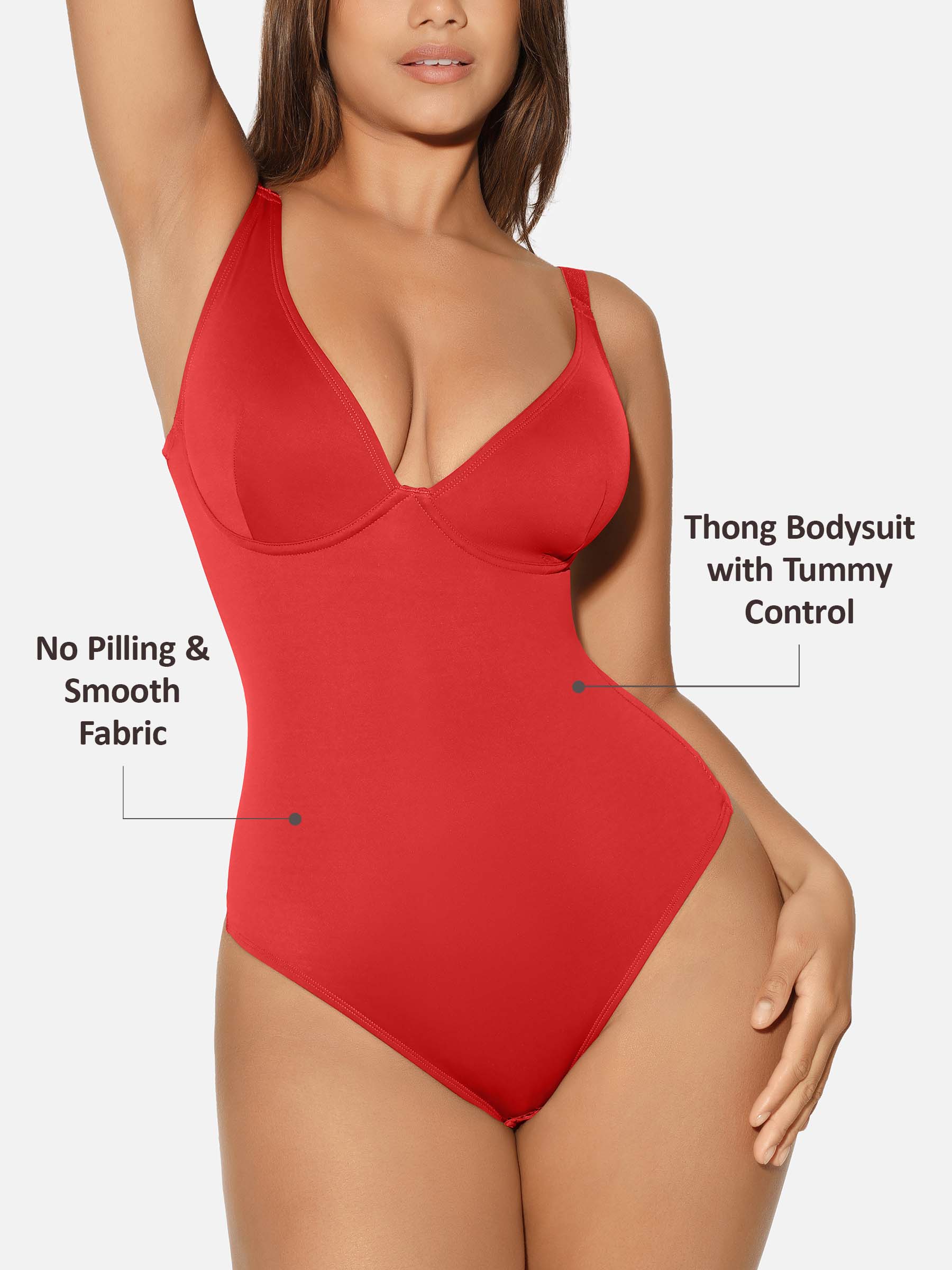 Feelingirl V Neck Tummy Control Shaping Bodysuit - Image 43