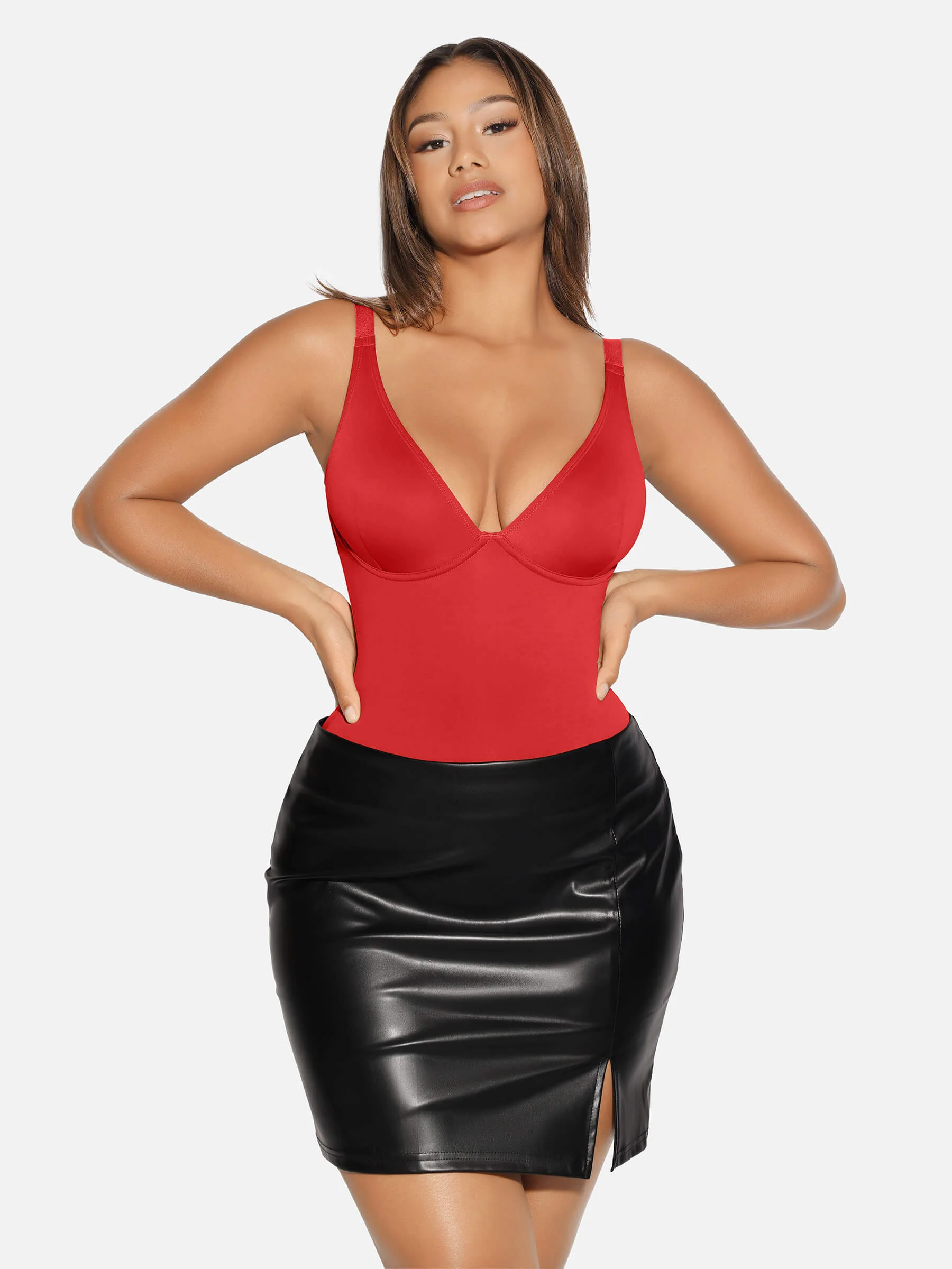 Feelingirl V Neck Tummy Control Shaping Bodysuit - Image 47