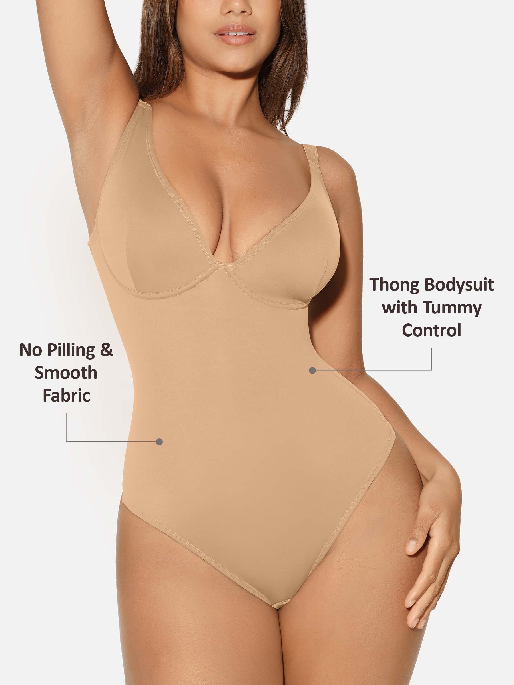 Feelingirl V Neck Tummy Control Shaping Bodysuit - Image 51