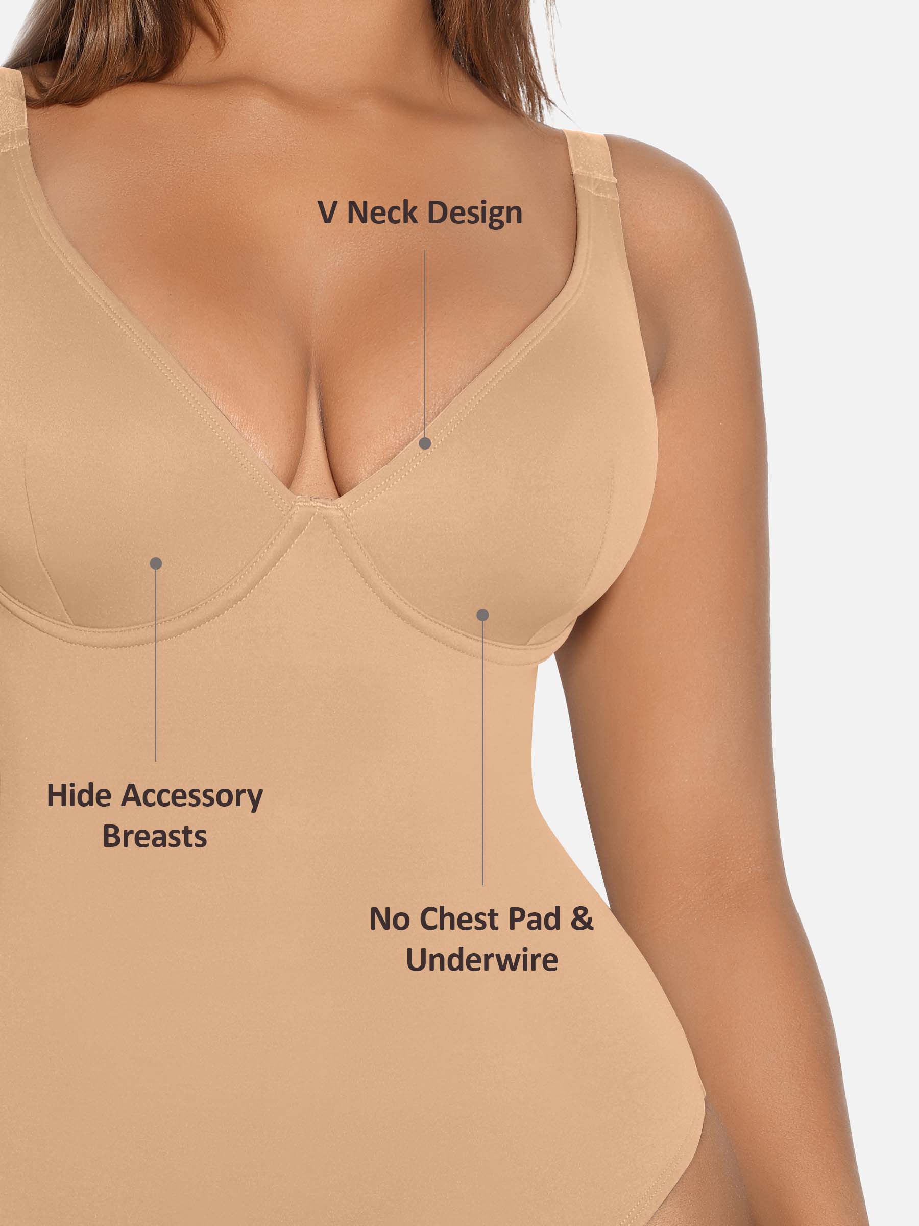 Feelingirl V Neck Tummy Control Shaping Bodysuit - Image 52