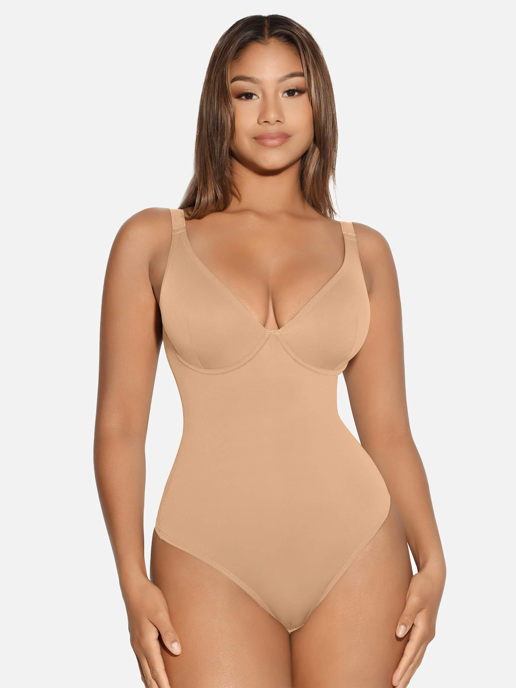 Feelingirl V Neck Tummy Control Shaping Bodysuit - Image 53