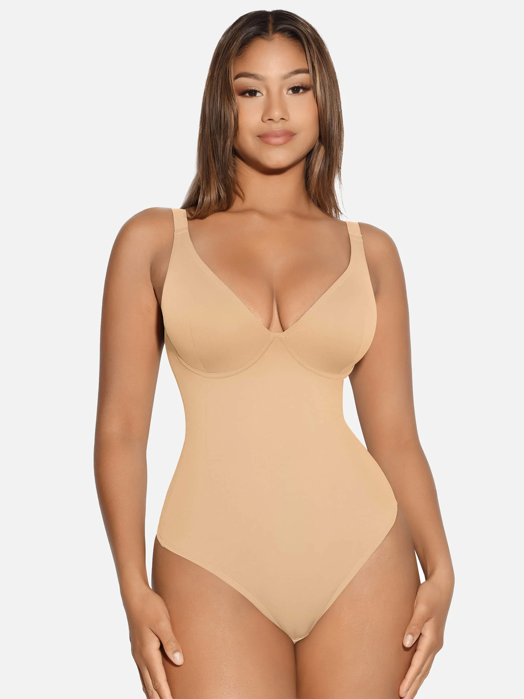 Feelingirl V Neck Tummy Control Shaping Bodysuit - Image 58