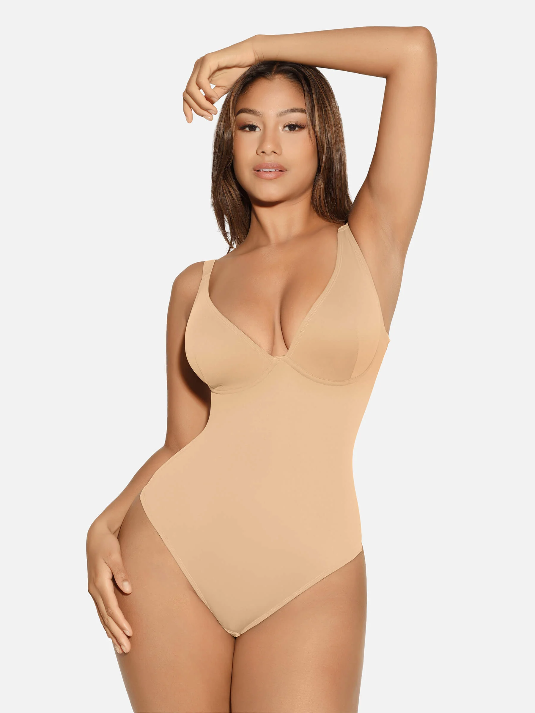 Feelingirl V Neck Tummy Control Shaping Bodysuit - Image 59