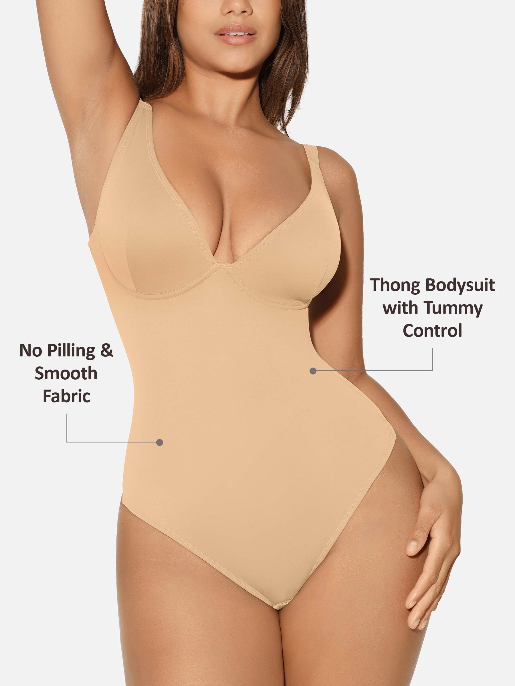 Feelingirl V Neck Tummy Control Shaping Bodysuit - Image 61