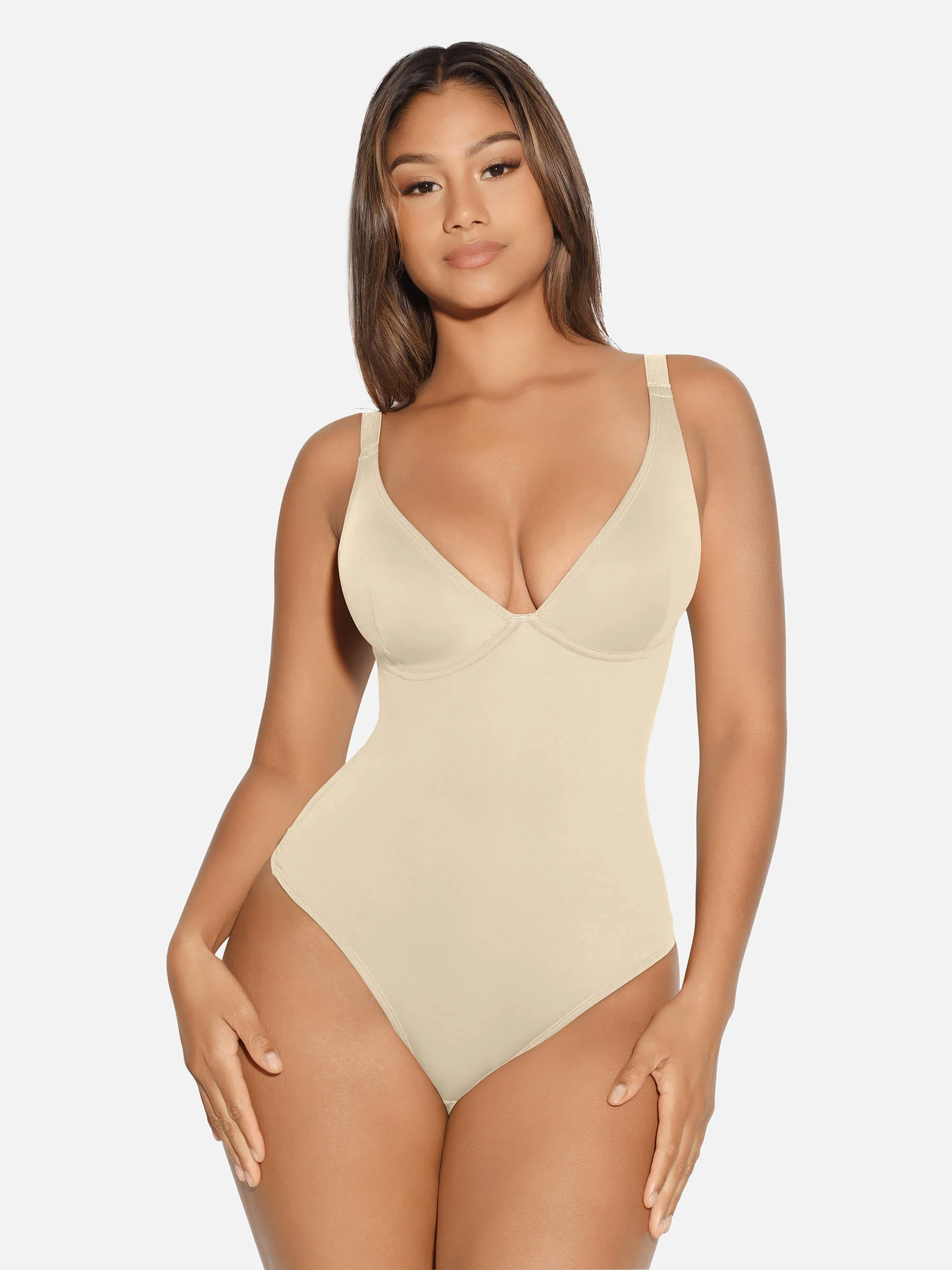 Feelingirl V Neck Tummy Control Shaping Bodysuit - Image 66