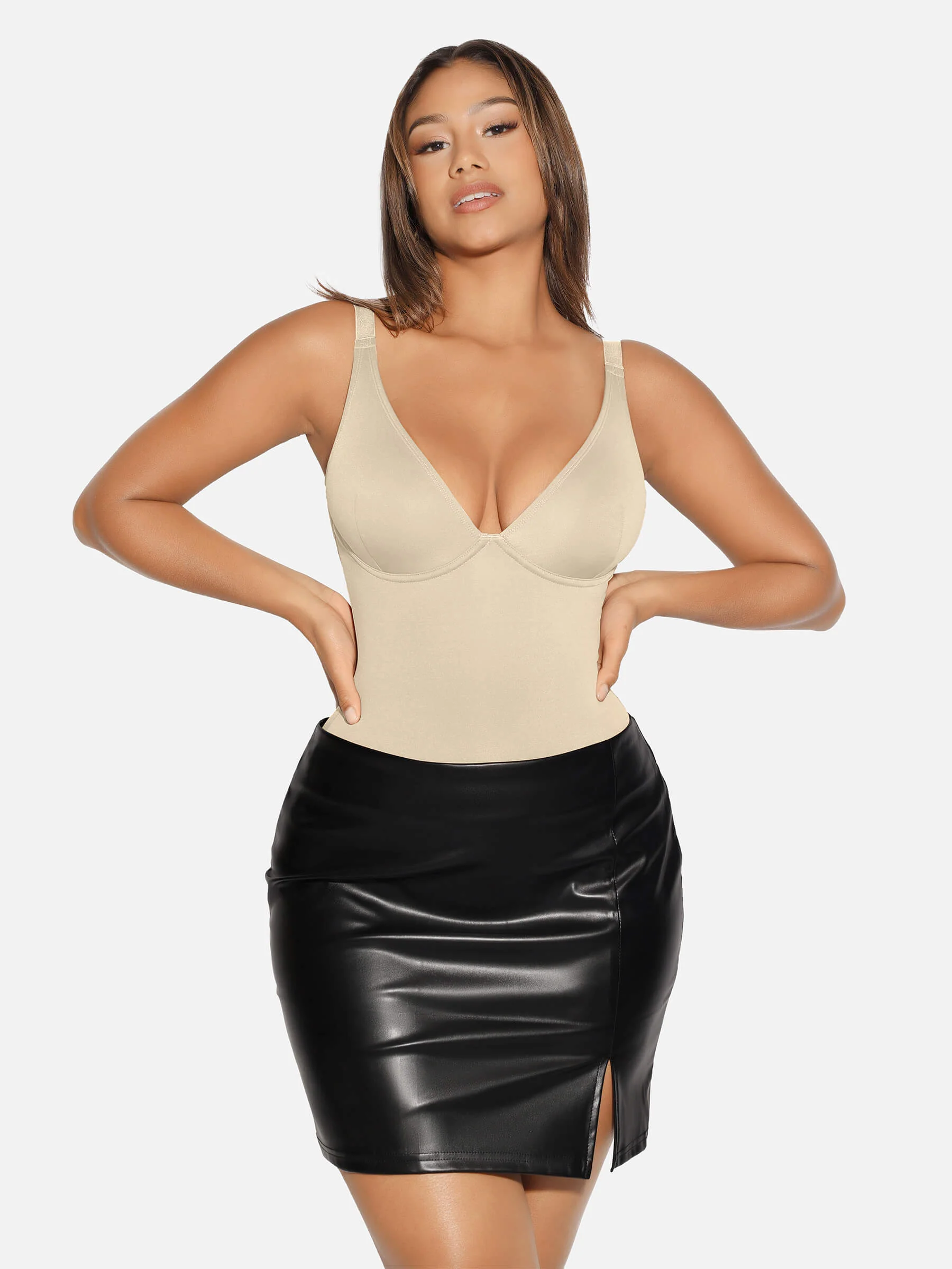 Feelingirl V Neck Tummy Control Shaping Bodysuit - Image 69