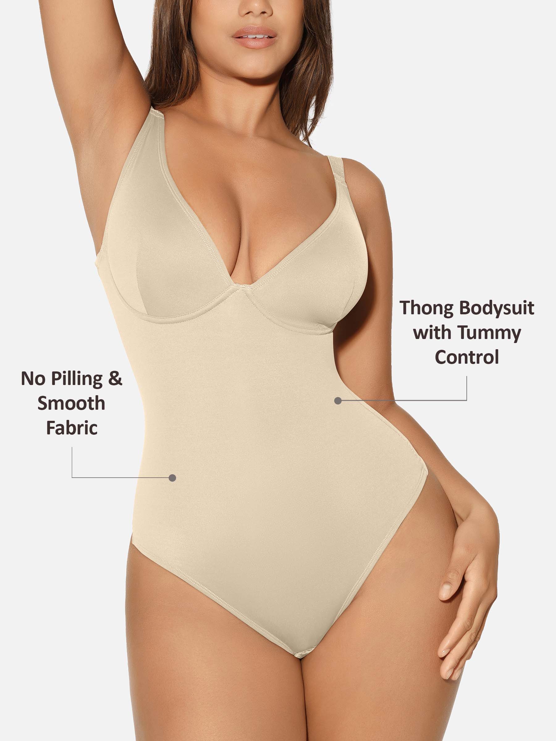 Feelingirl V Neck Tummy Control Shaping Bodysuit - Image 72
