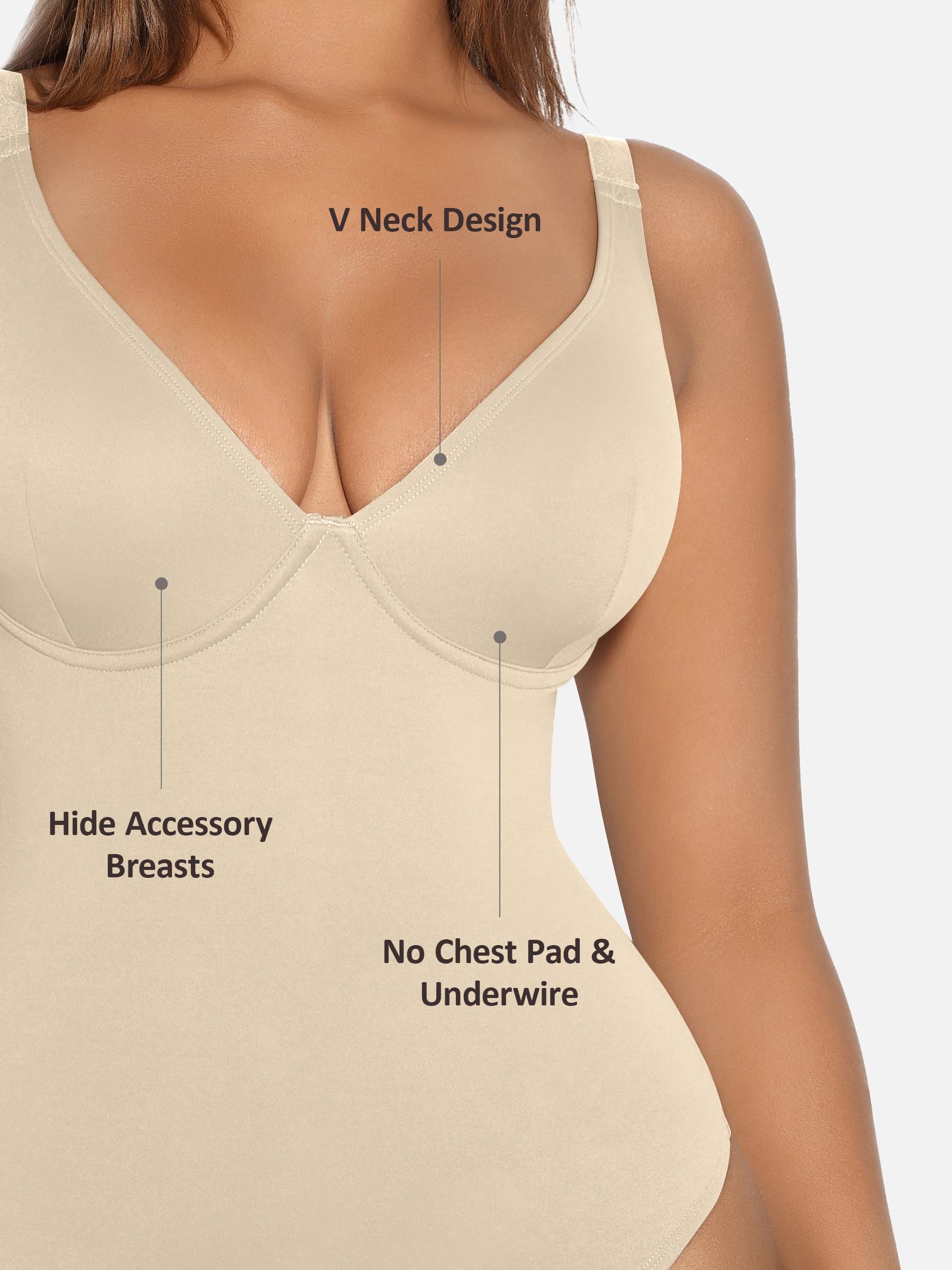 Feelingirl V Neck Tummy Control Shaping Bodysuit - Image 73