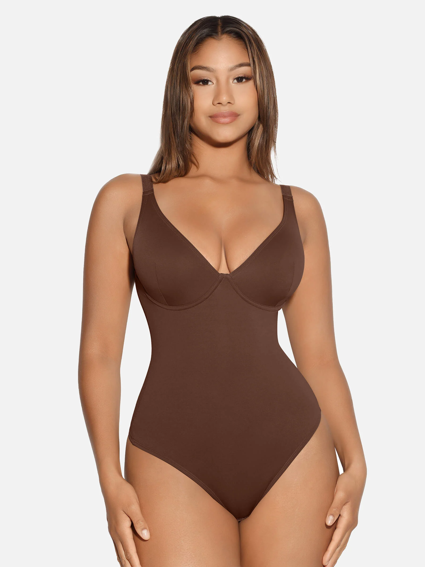 Feelingirl V Neck Tummy Control Shaping Bodysuit - Image 74