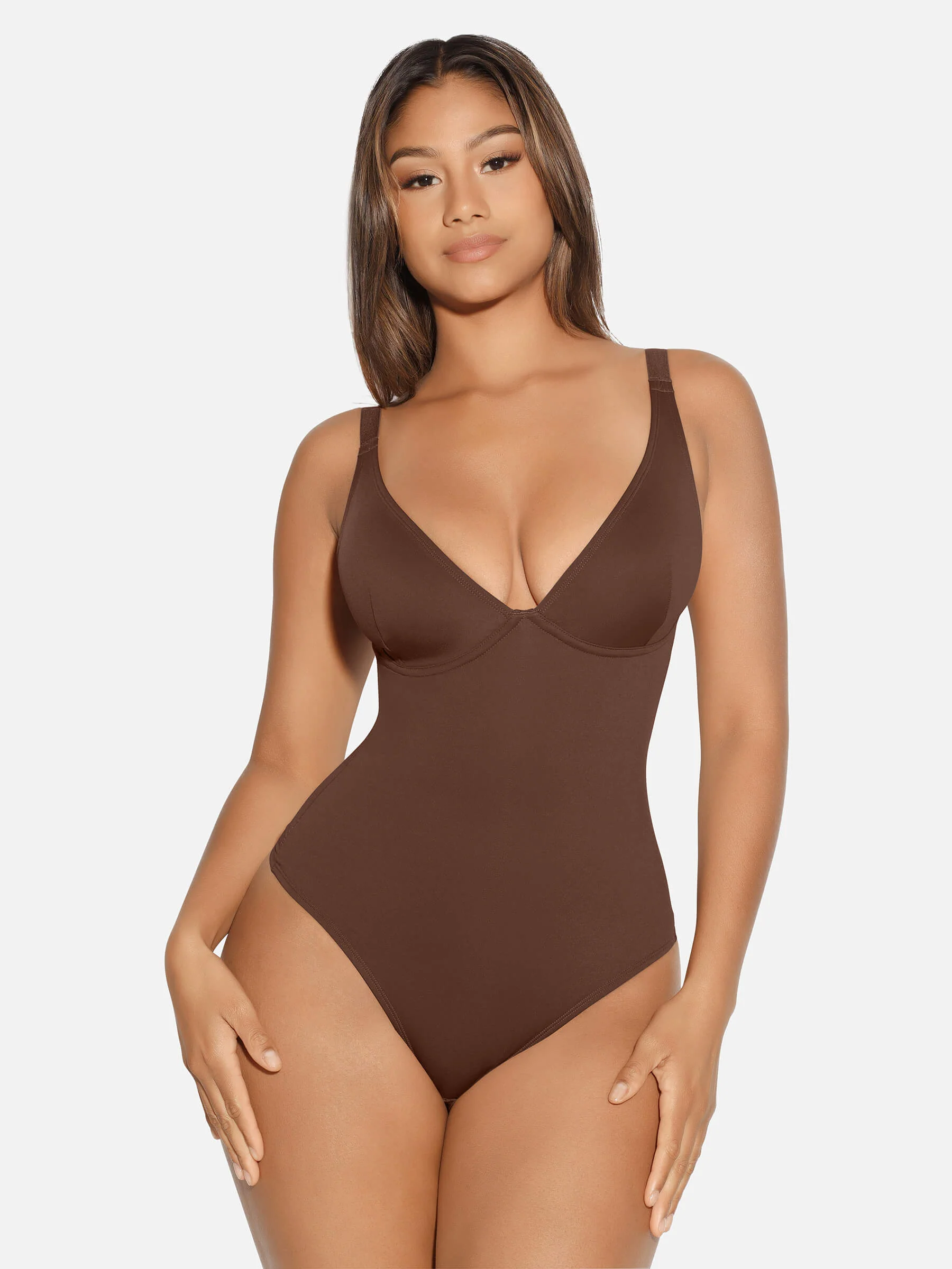 Feelingirl V Neck Tummy Control Shaping Bodysuit - Image 75