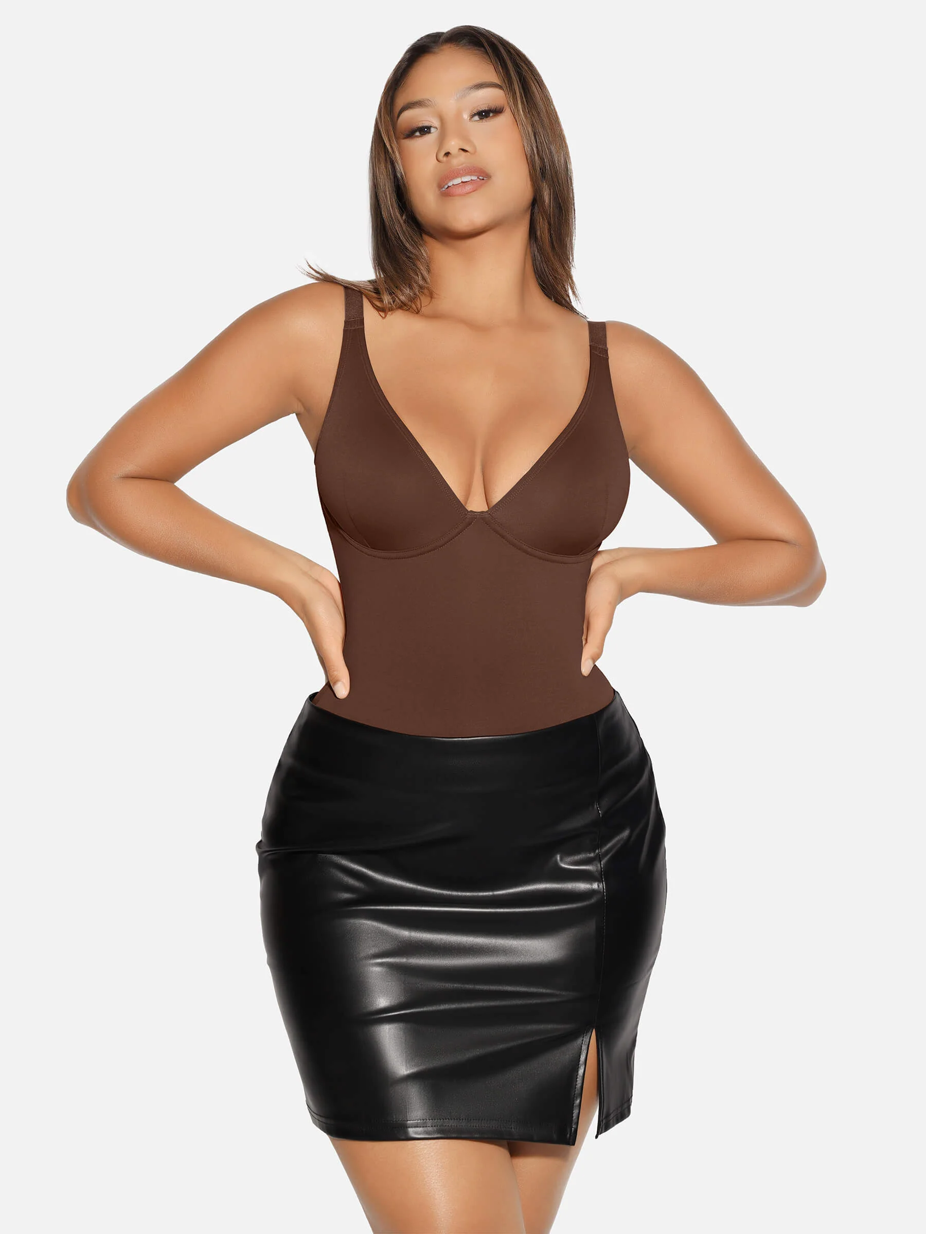 Feelingirl V Neck Tummy Control Shaping Bodysuit - Image 77