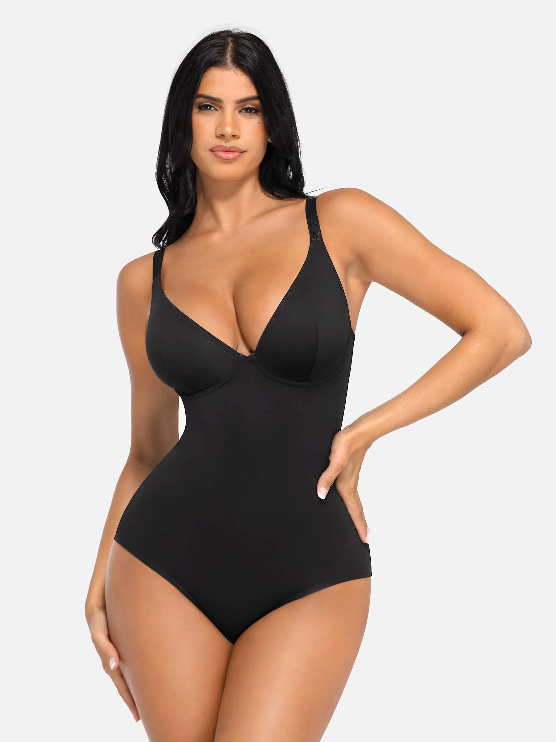 Feelingirl V Neck Tummy Control Shaping Bodysuit - Image 80