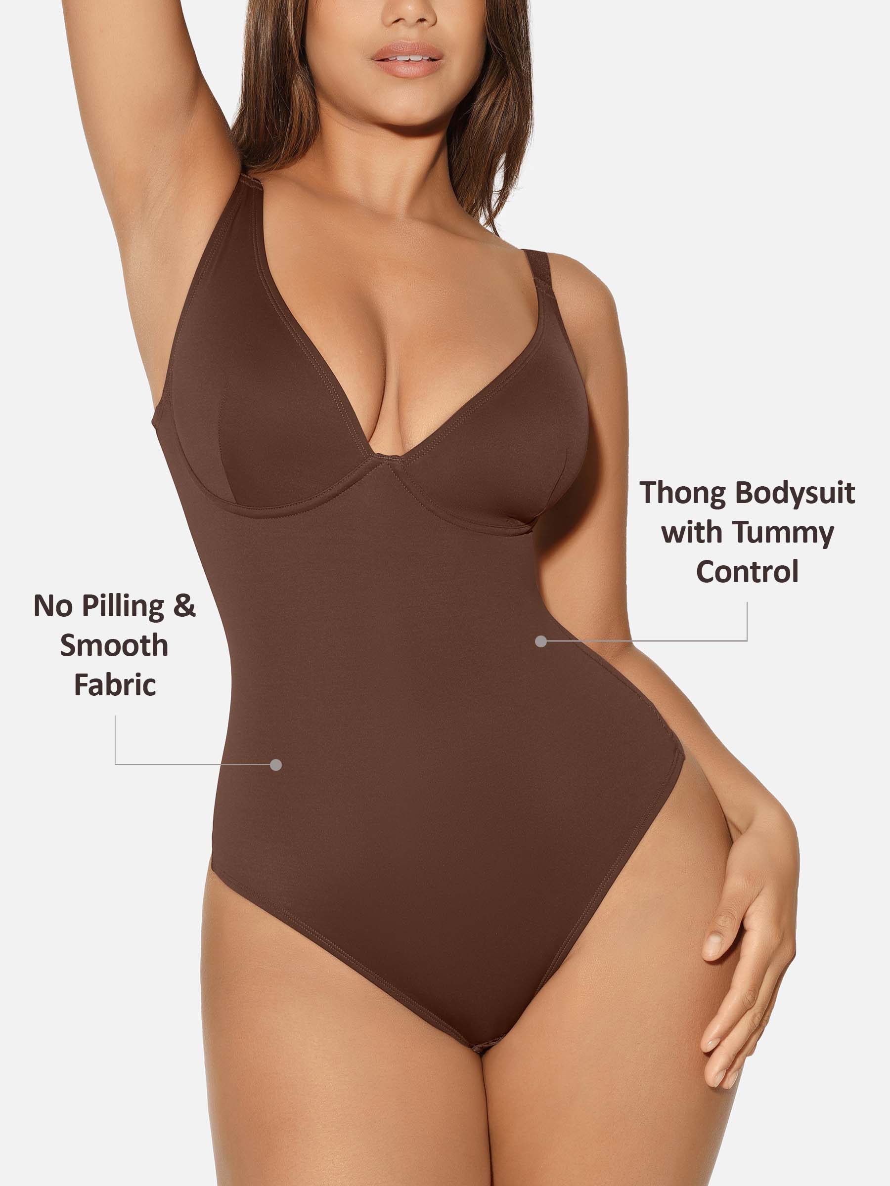 Feelingirl V Neck Tummy Control Shaping Bodysuit - Image 85